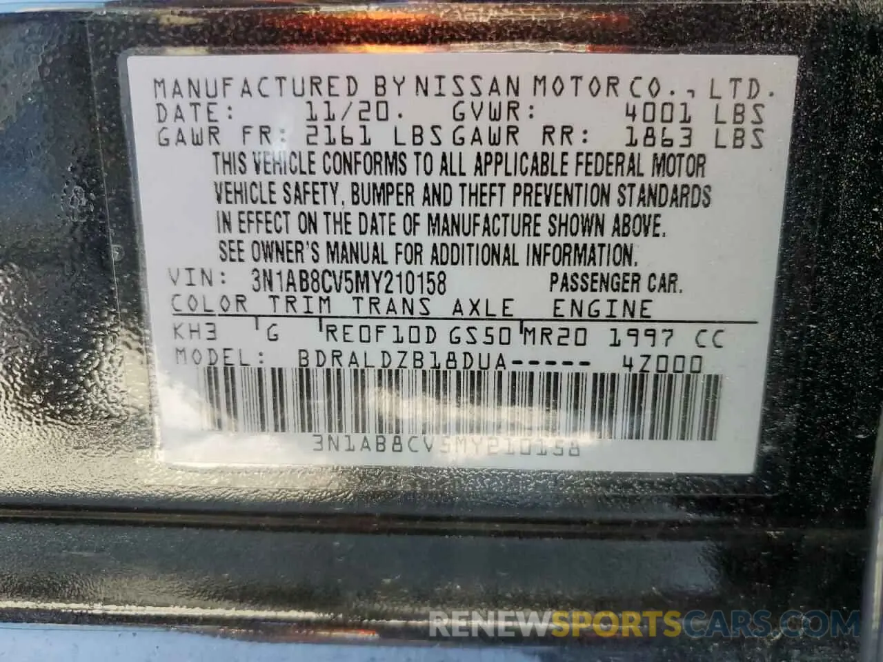 14 fotografías del automóvil dañado 3N1AB8CV5MY210158 NISSAN SENTRA 2021