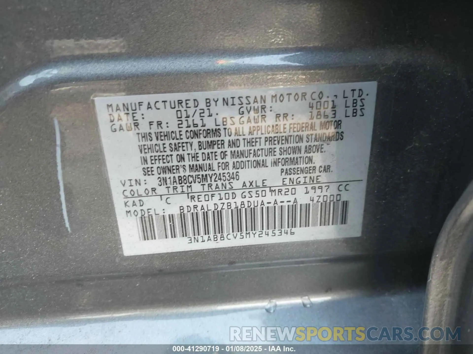 8 fotografías del automóvil dañado 3N1AB8CV5MY245346 NISSAN SENTRA 2021