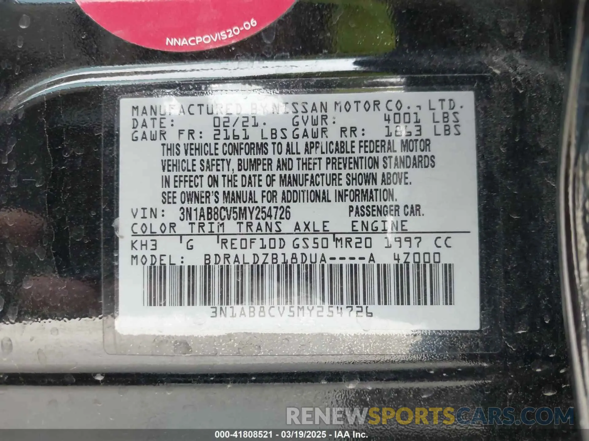 9 fotografías del automóvil dañado 3N1AB8CV5MY254726 NISSAN SENTRA 2021
