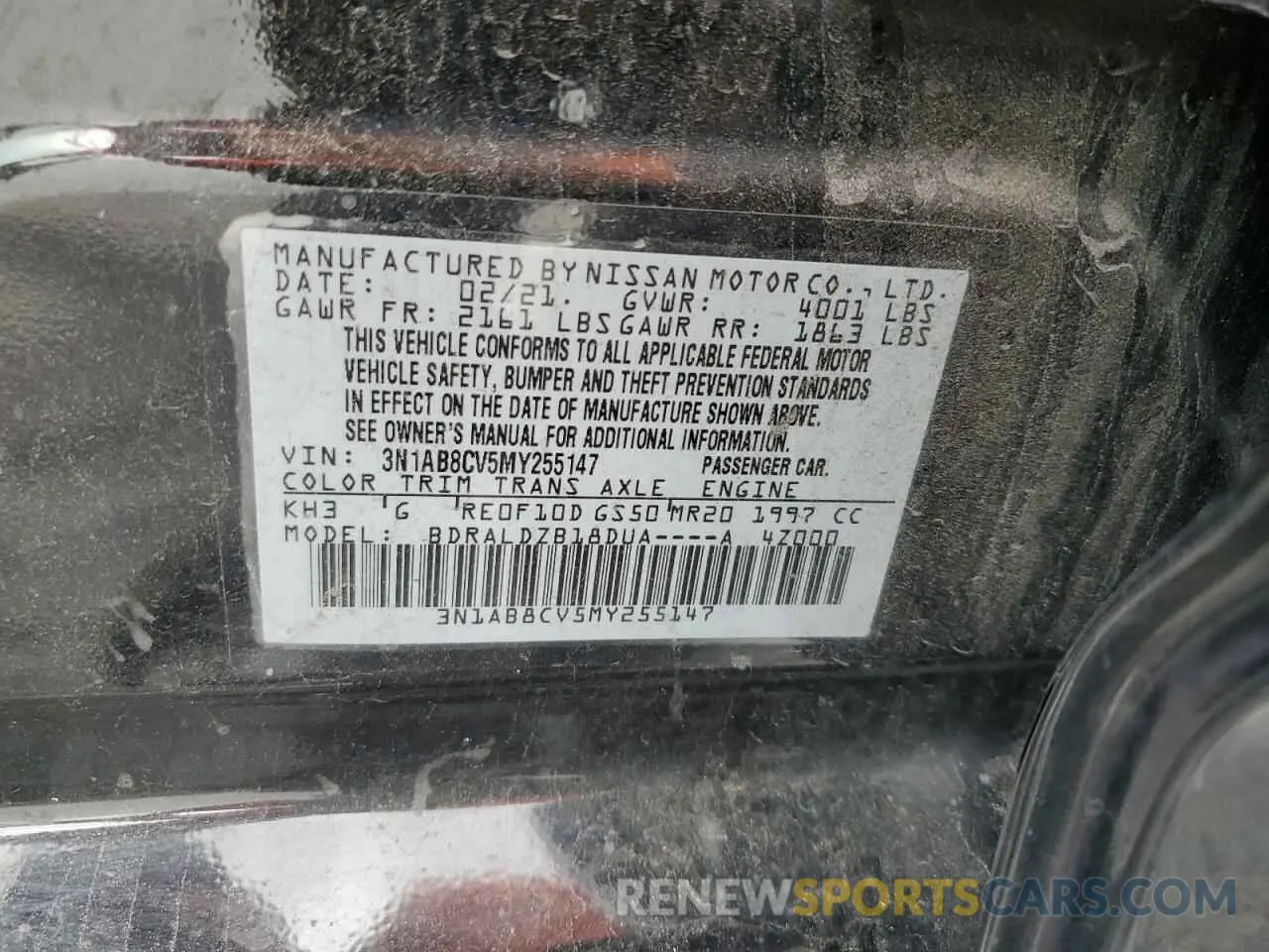 12 fotografías del automóvil dañado 3N1AB8CV5MY255147 NISSAN SENTRA 2021