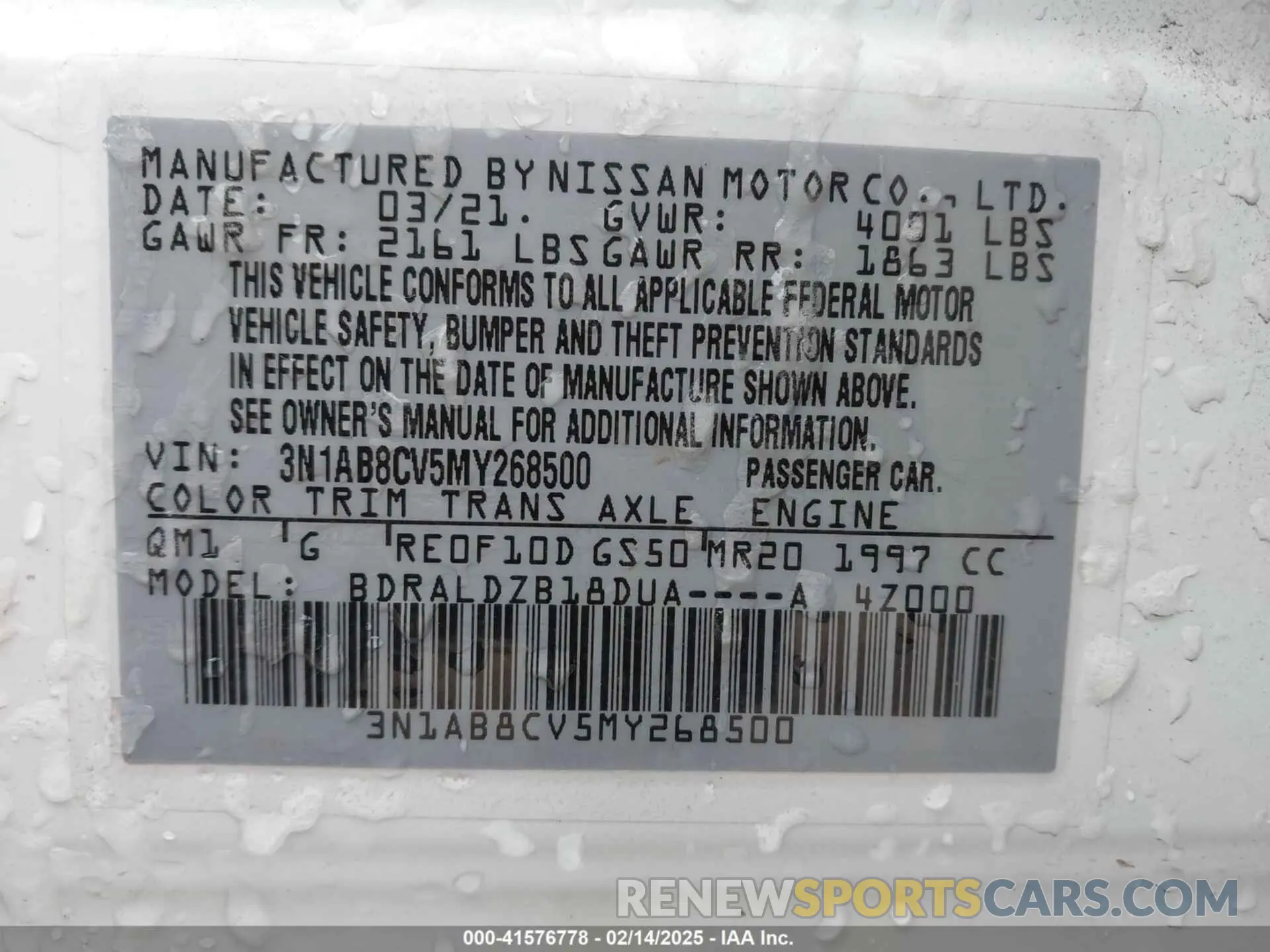 9 fotografías del automóvil dañado 3N1AB8CV5MY268500 NISSAN SENTRA 2021