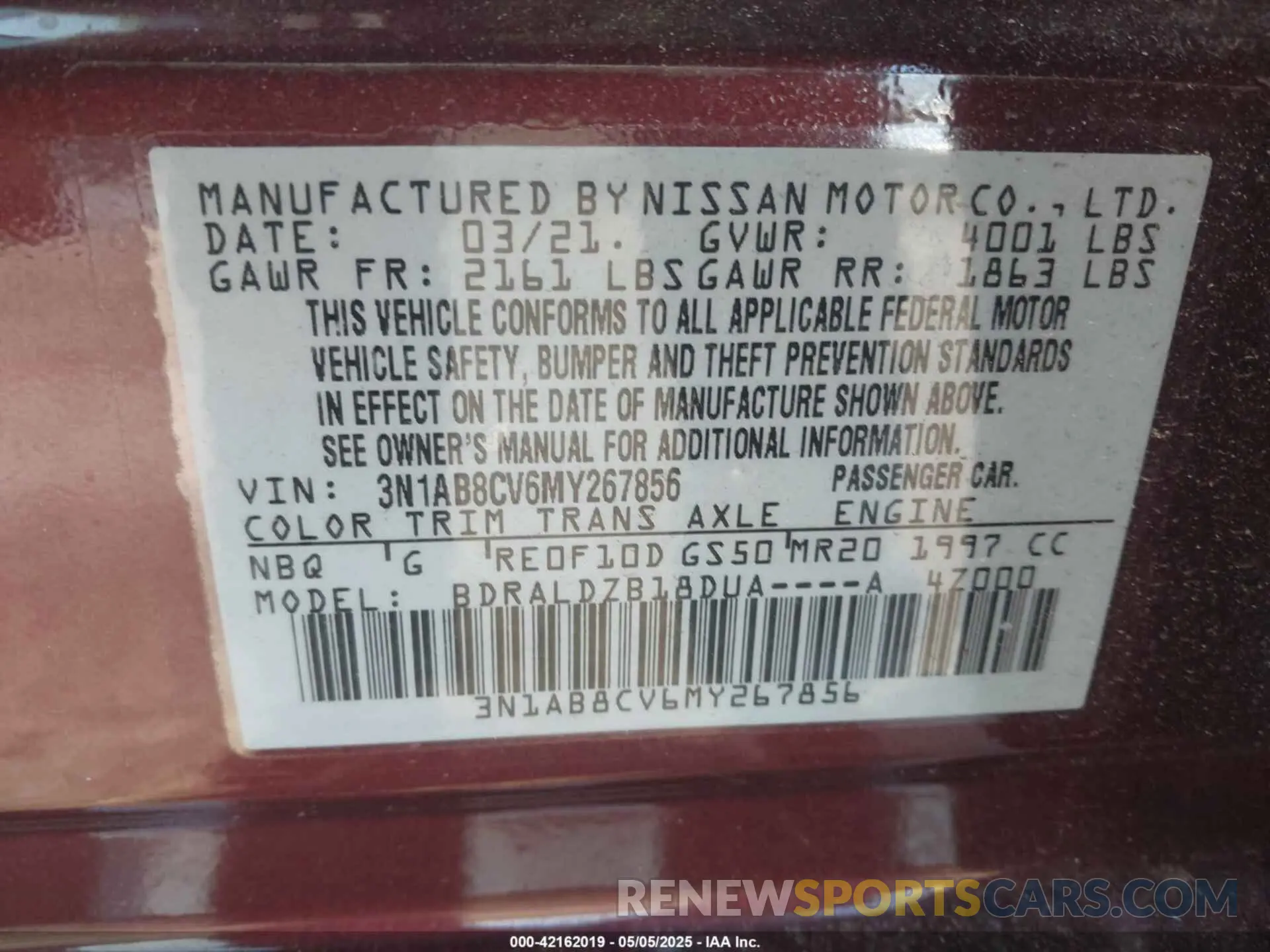 9 fotografías del automóvil dañado 3N1AB8CV6MY267856 NISSAN SENTRA 2021