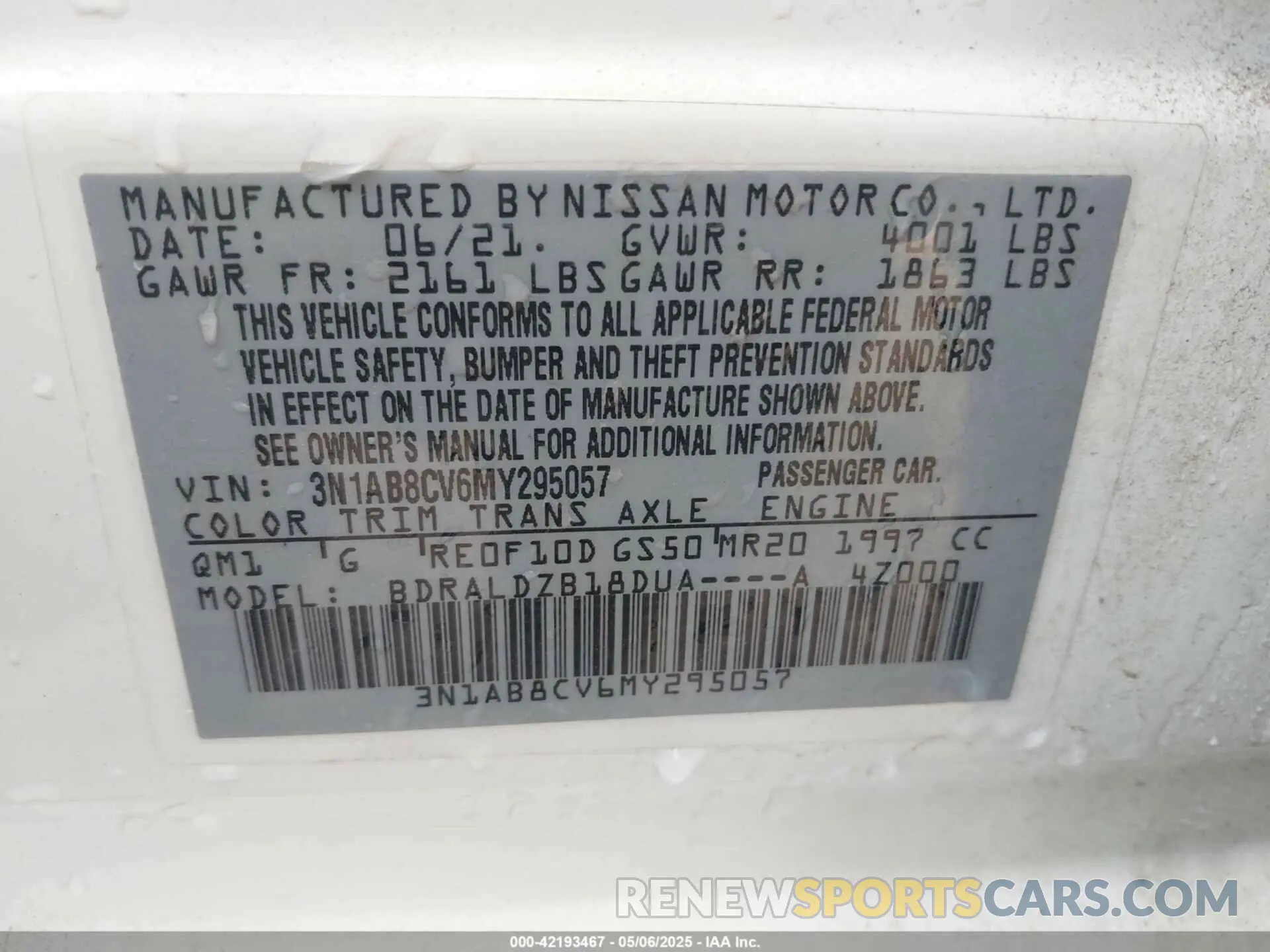 9 fotografías del automóvil dañado 3N1AB8CV6MY295057 NISSAN SENTRA 2021