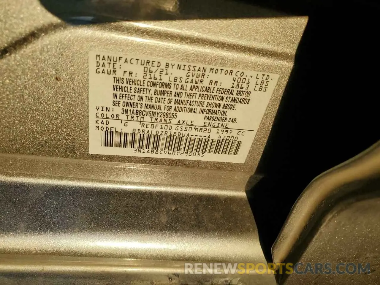14 fotografías del automóvil dañado 3N1AB8CV6MY298055 NISSAN SENTRA 2021