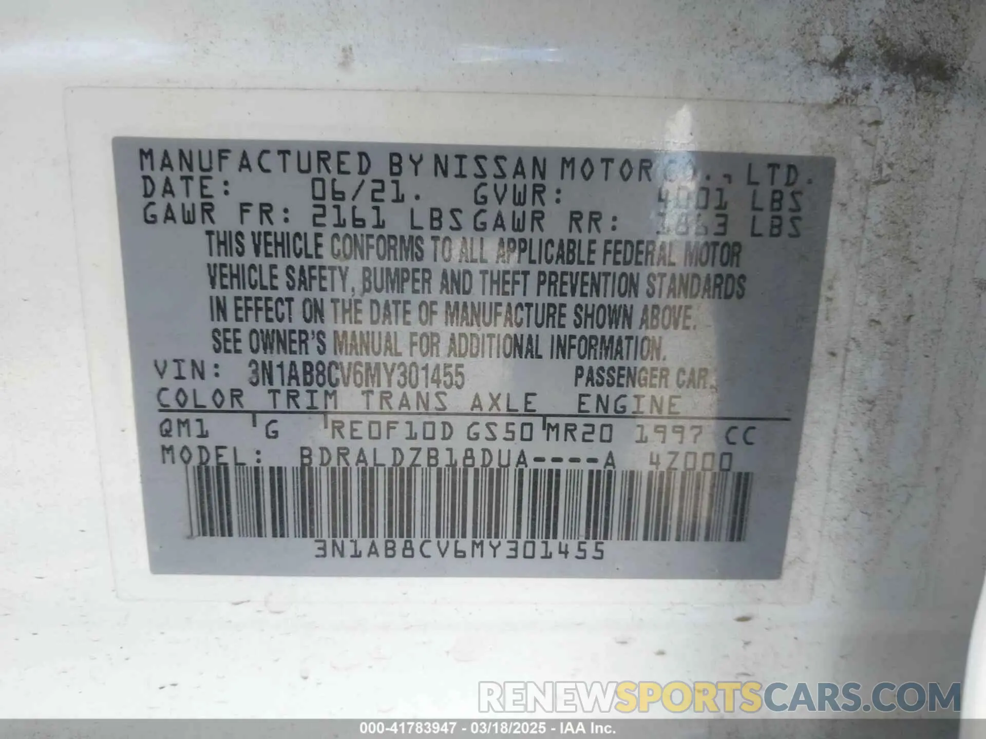 9 fotografías del automóvil dañado 3N1AB8CV6MY301455 NISSAN SENTRA 2021