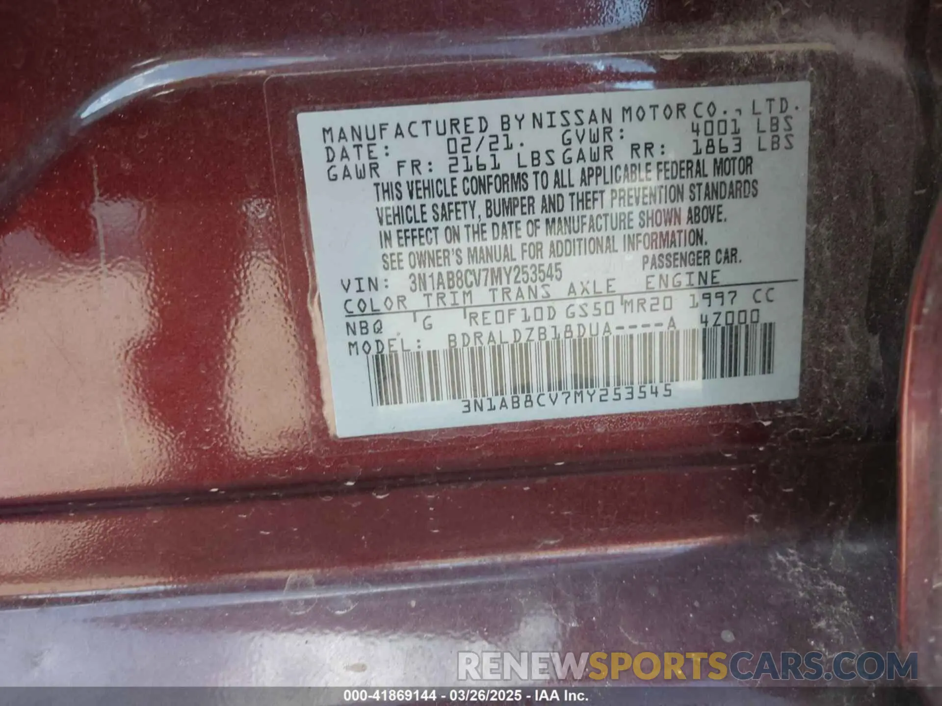 9 fotografías del automóvil dañado 3N1AB8CV7MY253545 NISSAN SENTRA 2021