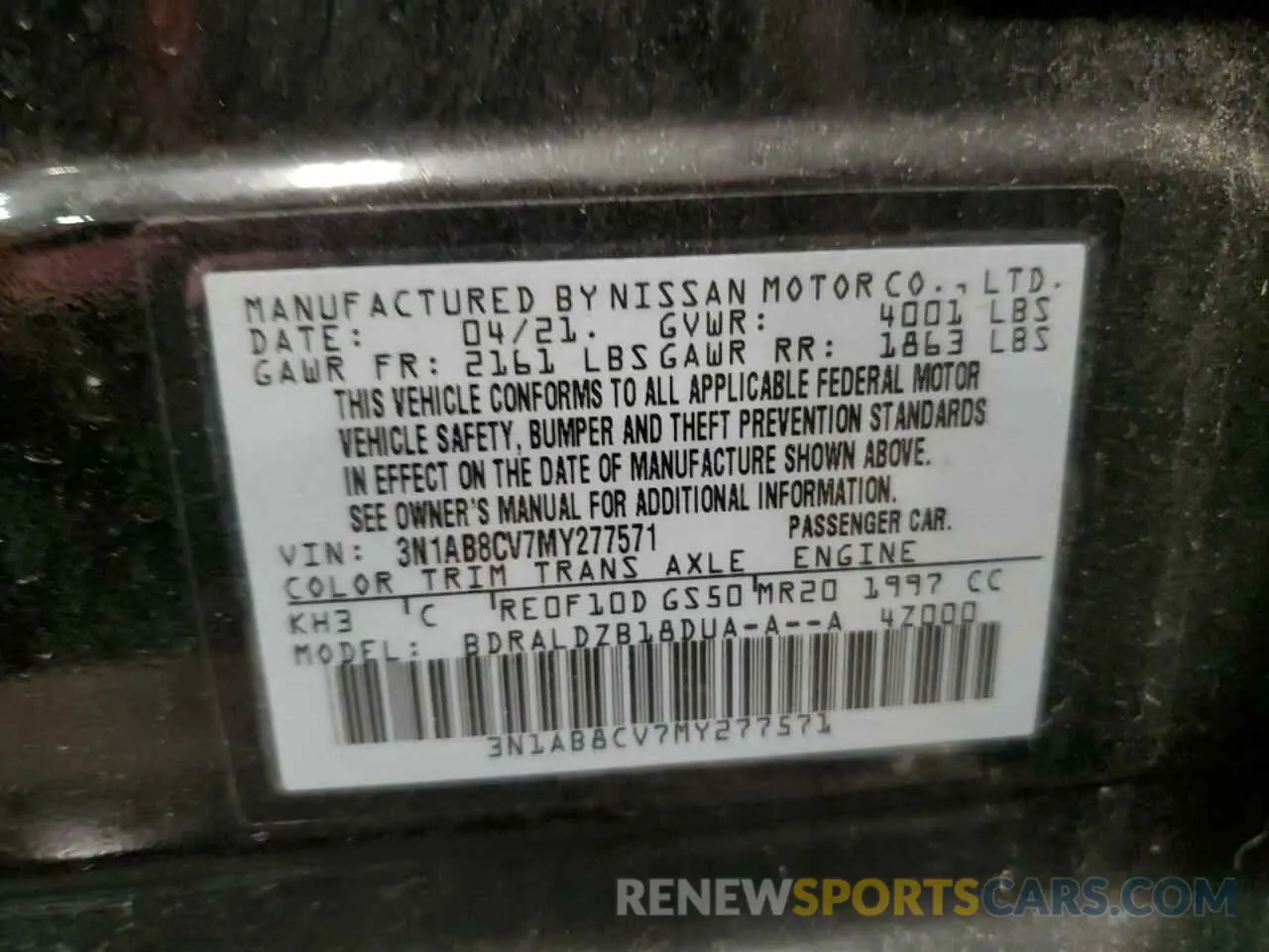 12 fotografías del automóvil dañado 3N1AB8CV7MY277571 NISSAN SENTRA 2021