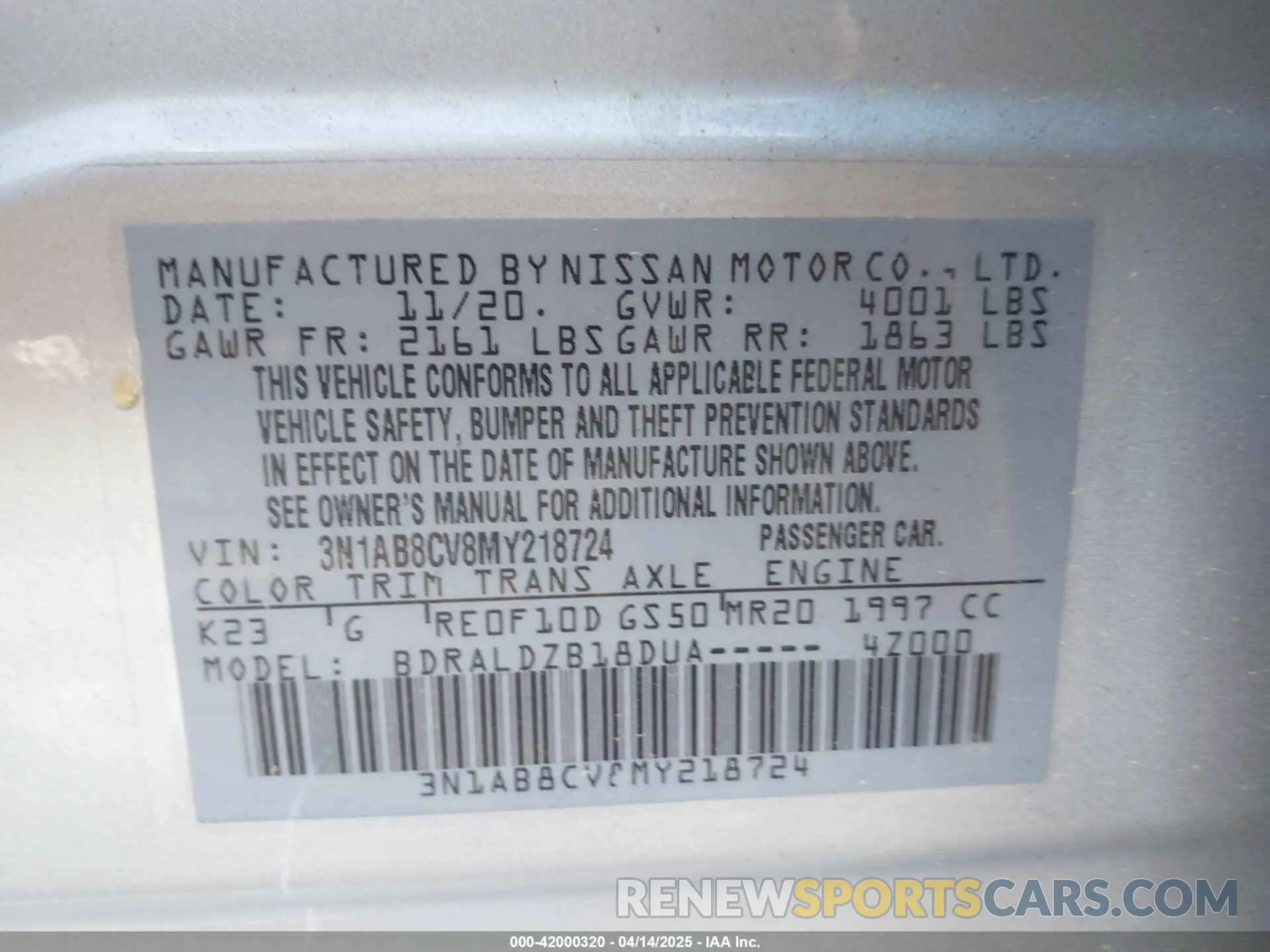 9 fotografías del automóvil dañado 3N1AB8CV8MY218724 NISSAN SENTRA 2021