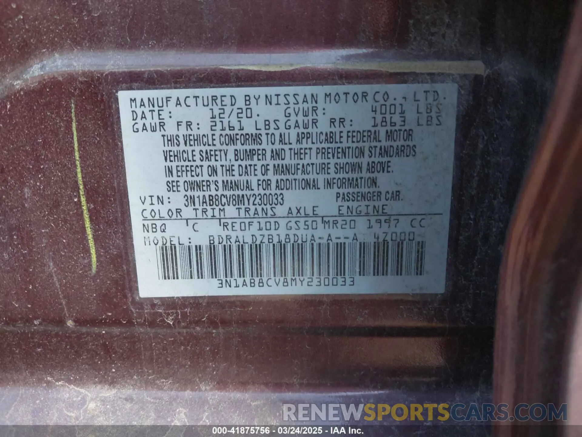 9 fotografías del automóvil dañado 3N1AB8CV8MY230033 NISSAN SENTRA 2021