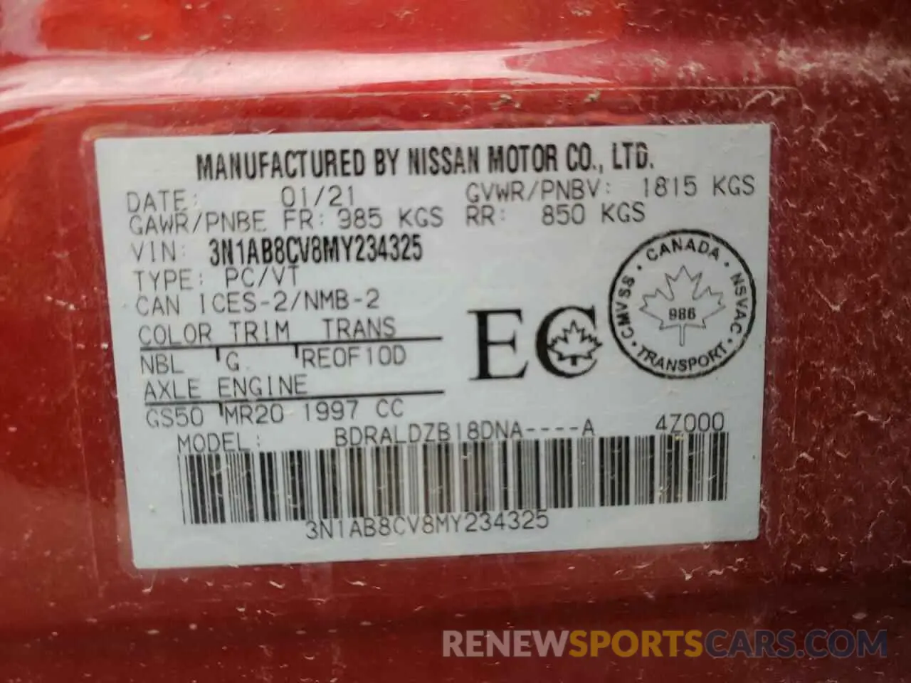 12 fotografías del automóvil dañado 3N1AB8CV8MY234325 NISSAN SENTRA 2021