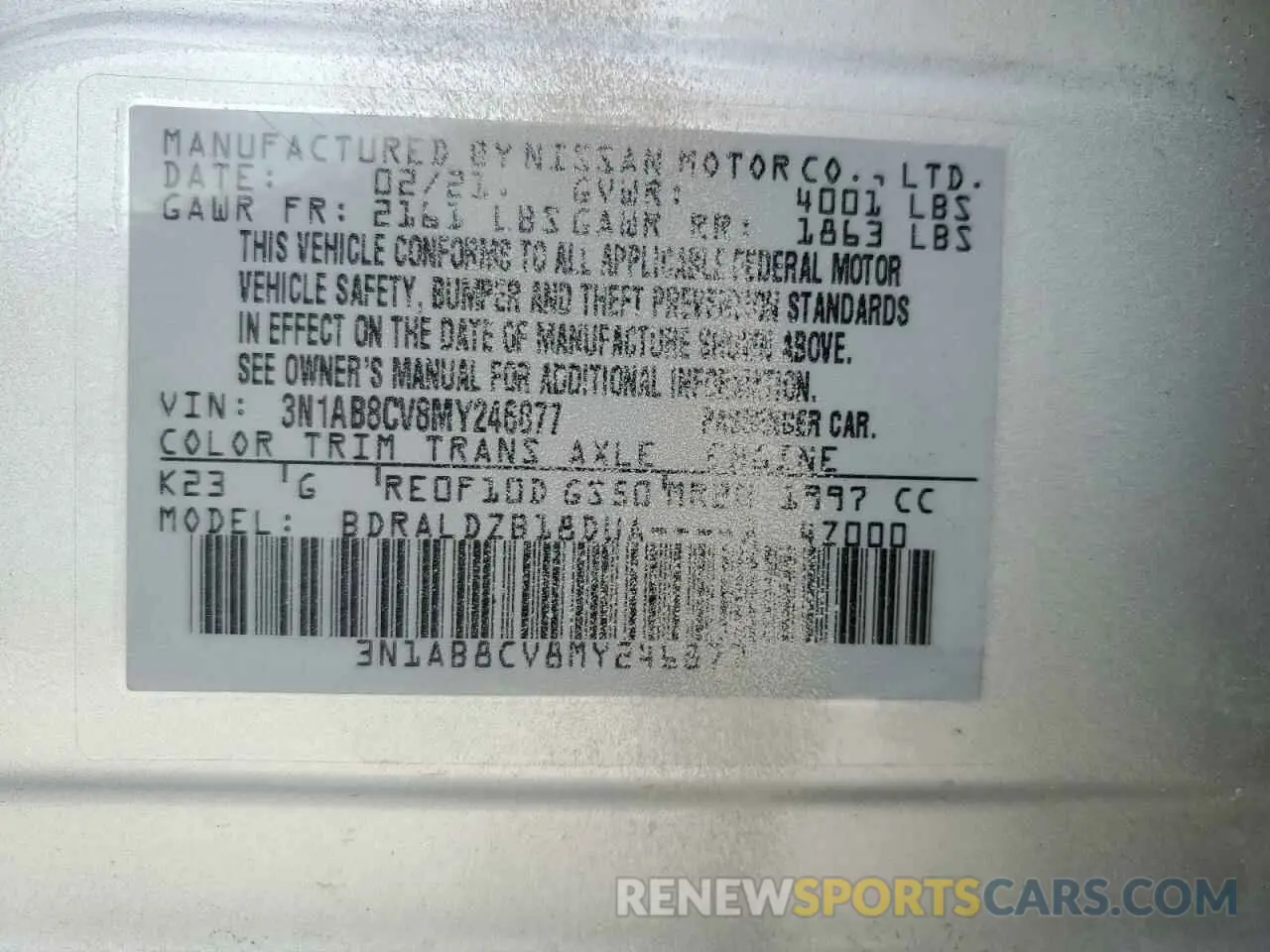 12 fotografías del automóvil dañado 3N1AB8CV8MY246877 NISSAN SENTRA 2021