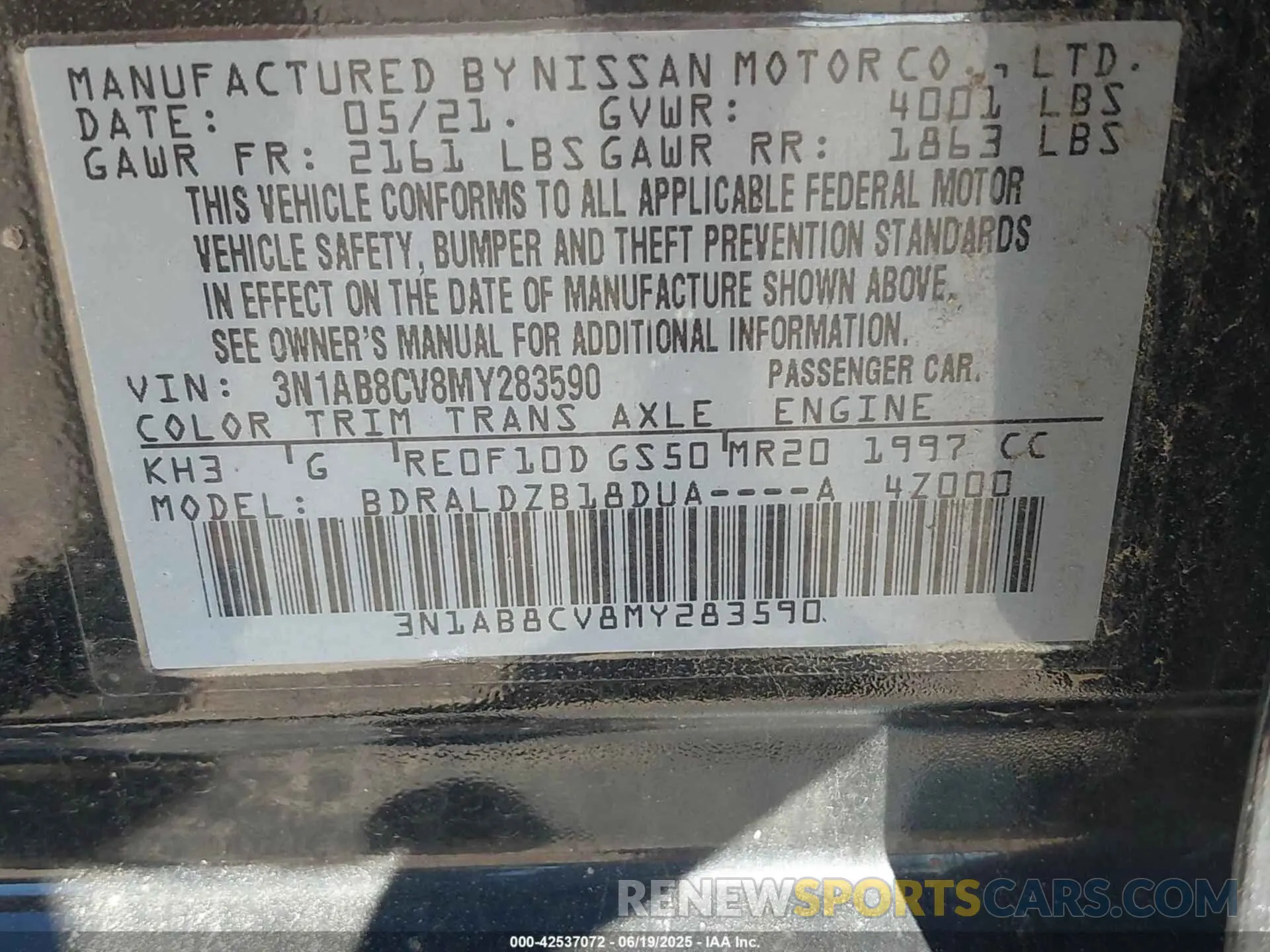 9 fotografías del automóvil dañado 3N1AB8CV8MY283590 NISSAN SENTRA 2021