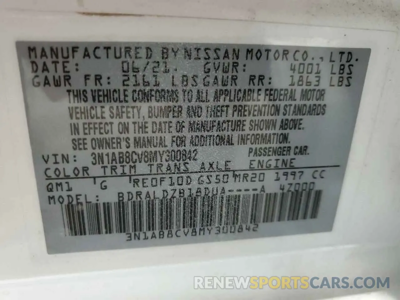 13 fotografías del automóvil dañado 3N1AB8CV8MY300842 NISSAN SENTRA 2021