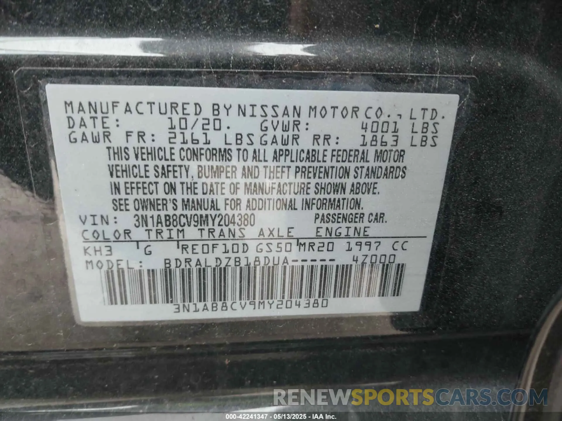 9 fotografías del automóvil dañado 3N1AB8CV9MY204380 NISSAN SENTRA 2021