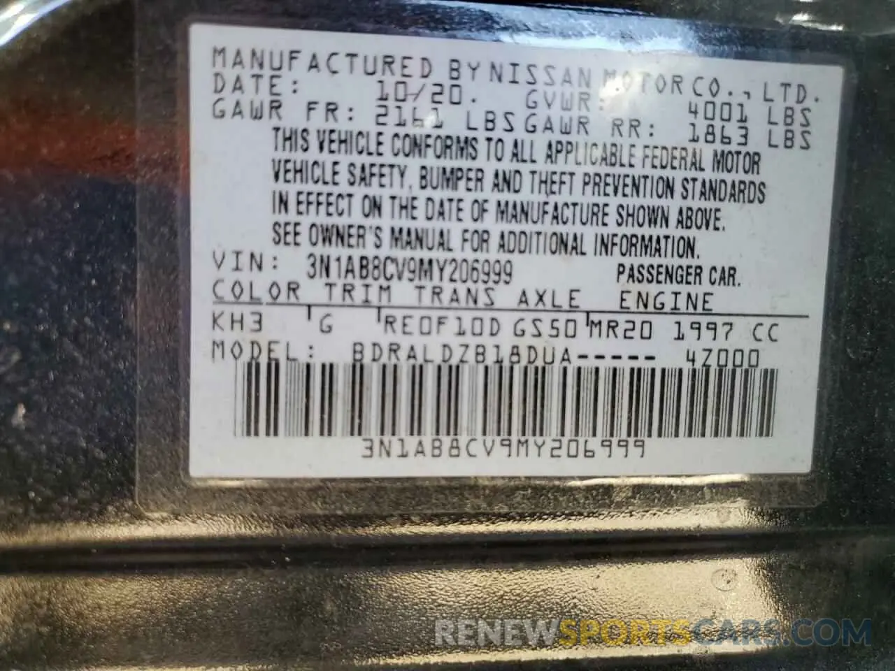 14 fotografías del automóvil dañado 3N1AB8CV9MY206999 NISSAN SENTRA 2021