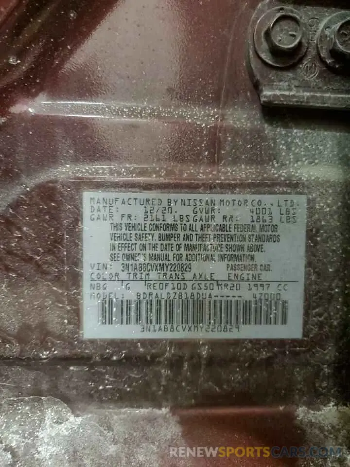 12 fotografías del automóvil dañado 3N1AB8CVXMY220829 NISSAN SENTRA 2021