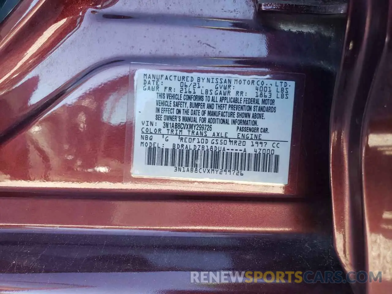 12 fotografías del automóvil dañado 3N1AB8CVXMY299726 NISSAN SENTRA 2021