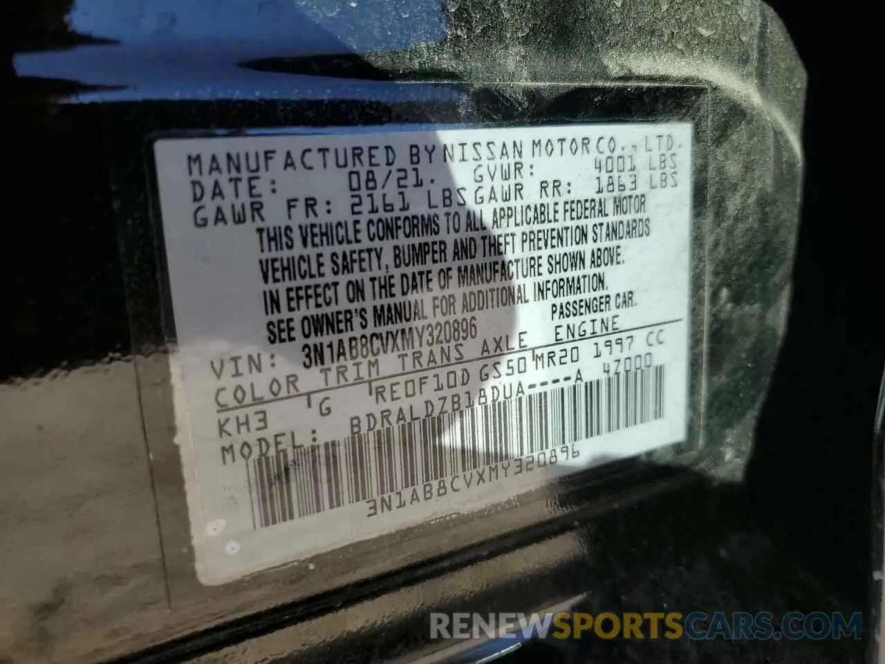 14 fotografías del automóvil dañado 3N1AB8CVXMY320896 NISSAN SENTRA 2021