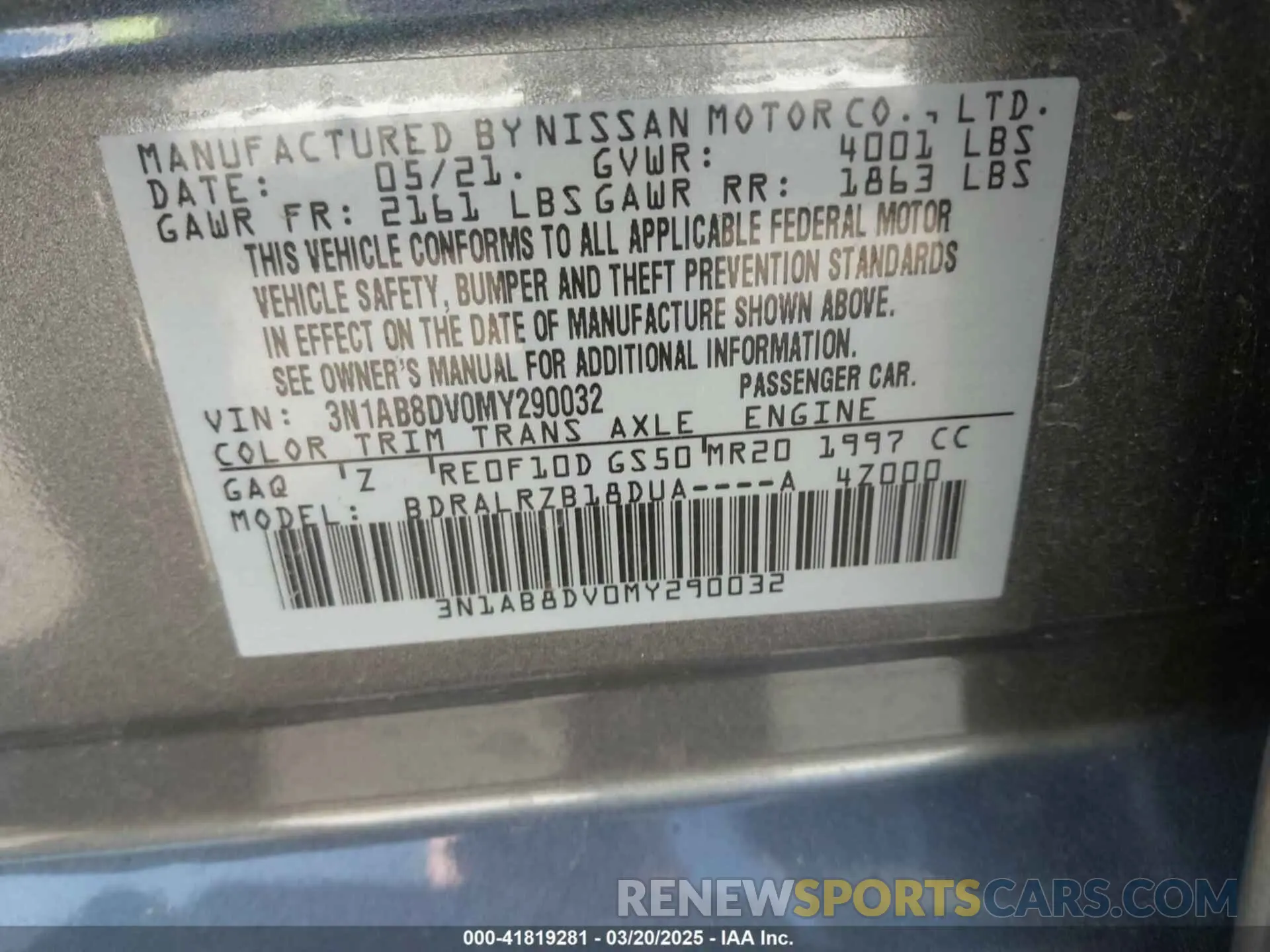 9 fotografías del automóvil dañado 3N1AB8DV0MY290032 NISSAN SENTRA 2021