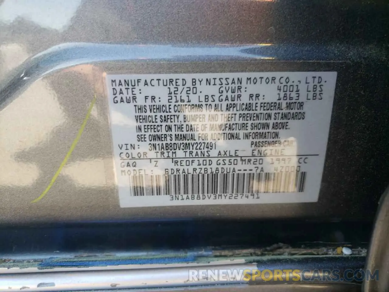 13 fotografías del automóvil dañado 3N1AB8DV3MY227491 NISSAN SENTRA 2021