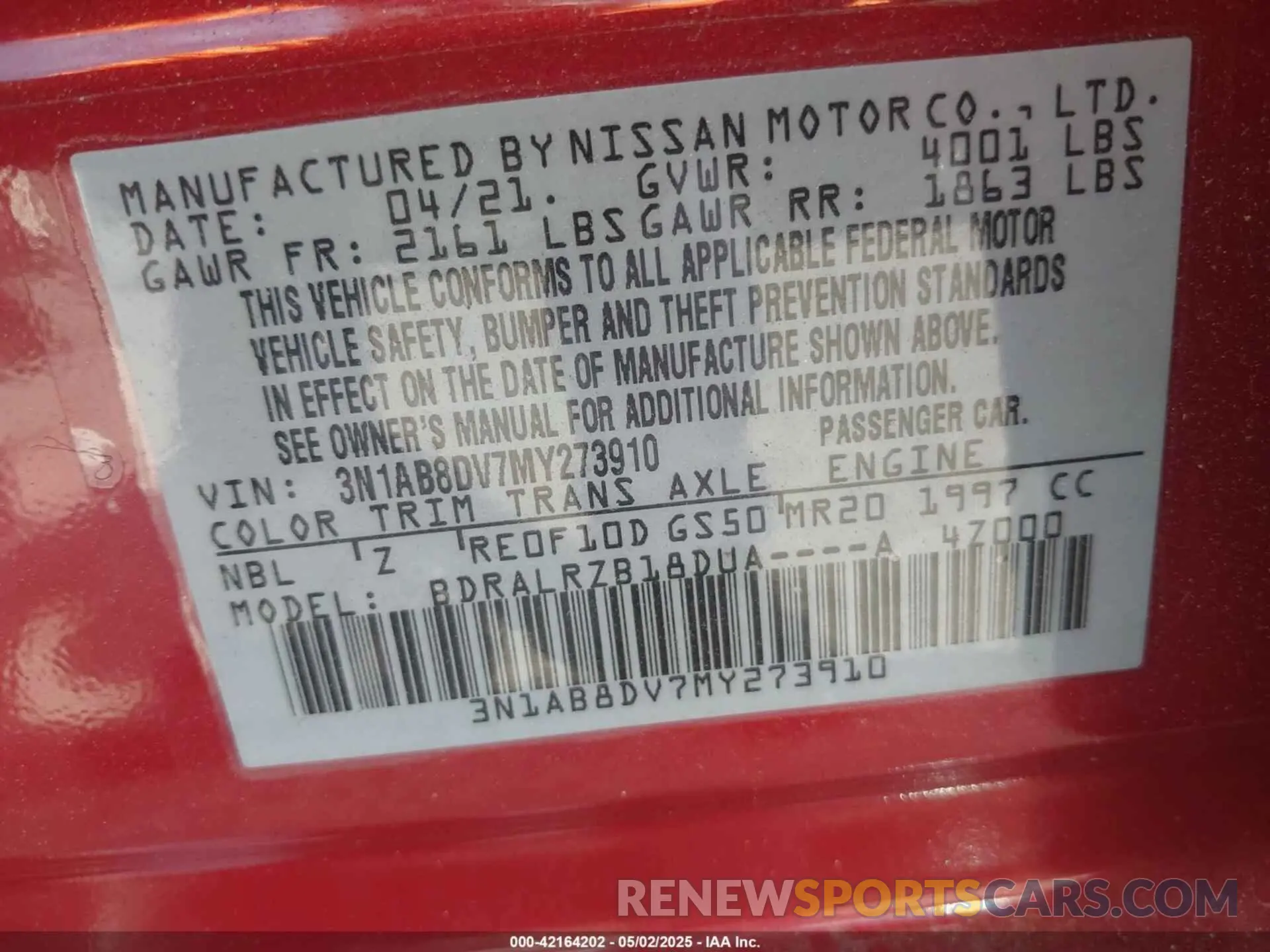 9 fotografías del automóvil dañado 3N1AB8DV7MY273910 NISSAN SENTRA 2021