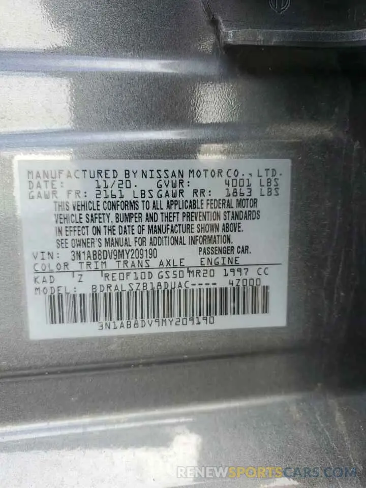 13 fotografías del automóvil dañado 3N1AB8DV9MY209190 NISSAN SENTRA 2021