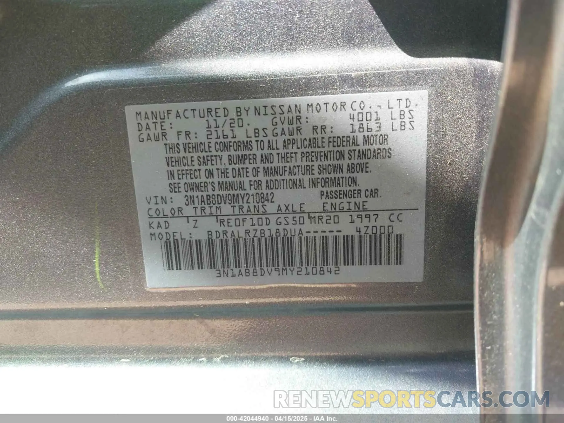 9 fotografías del automóvil dañado 3N1AB8DV9MY210842 NISSAN SENTRA 2021