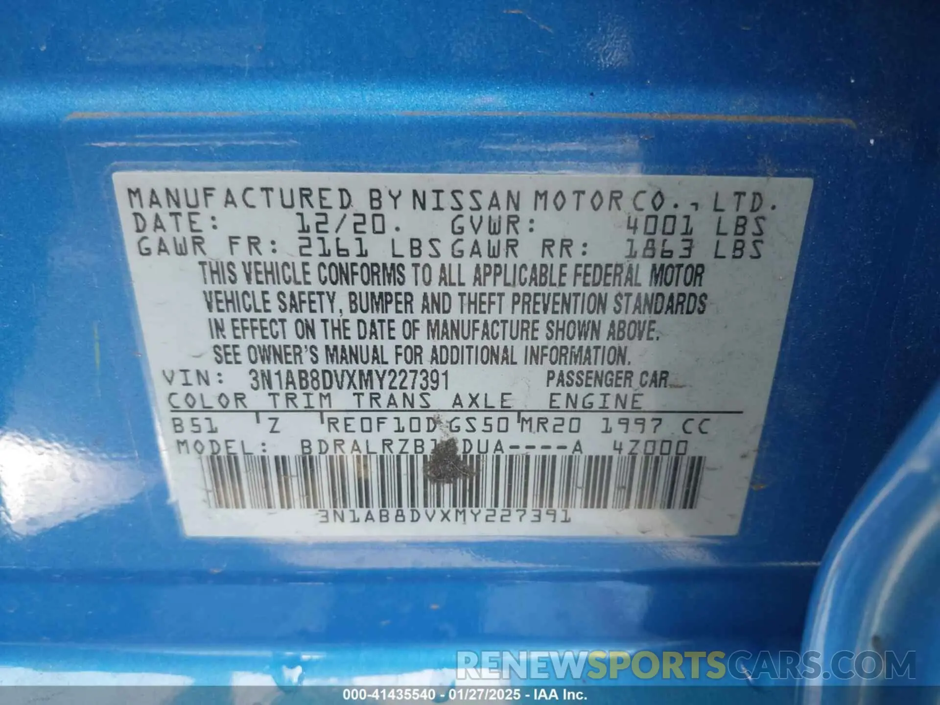 9 fotografías del automóvil dañado 3N1AB8DVXMY227391 NISSAN SENTRA 2021