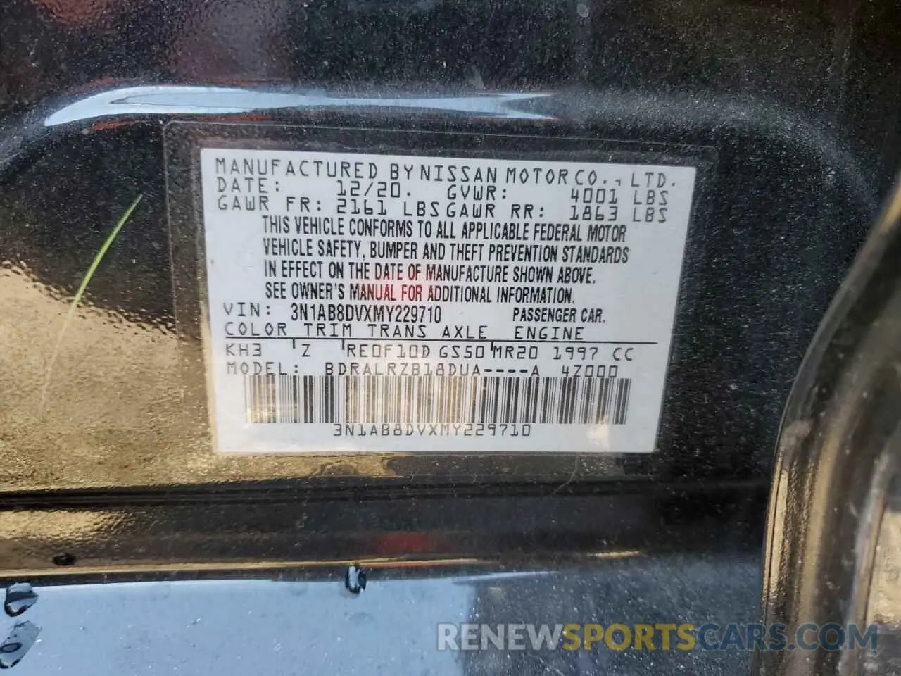 12 fotografías del automóvil dañado 3N1AB8DVXMY229710 NISSAN SENTRA 2021