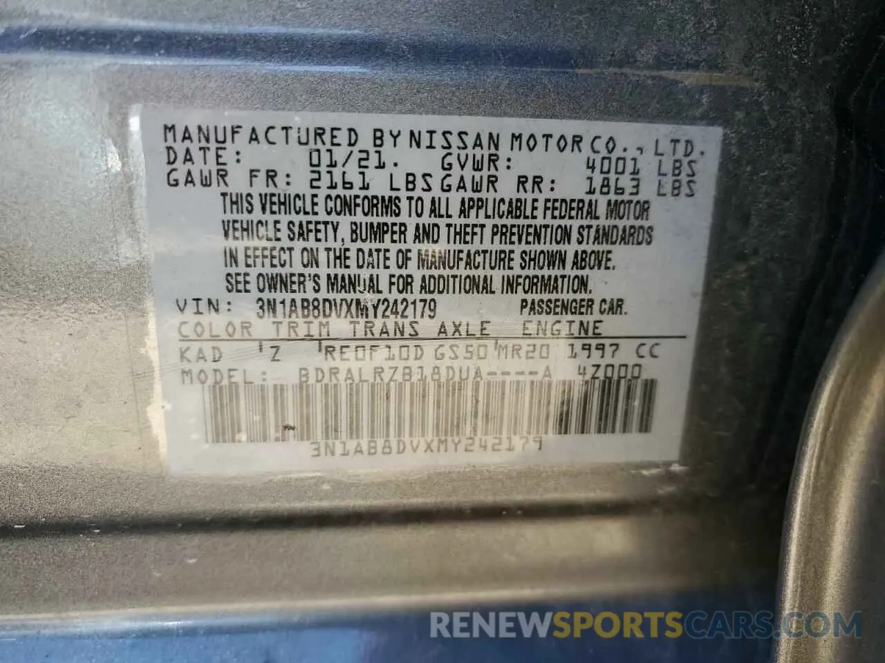 12 fotografías del automóvil dañado 3N1AB8DVXMY242179 NISSAN SENTRA 2021