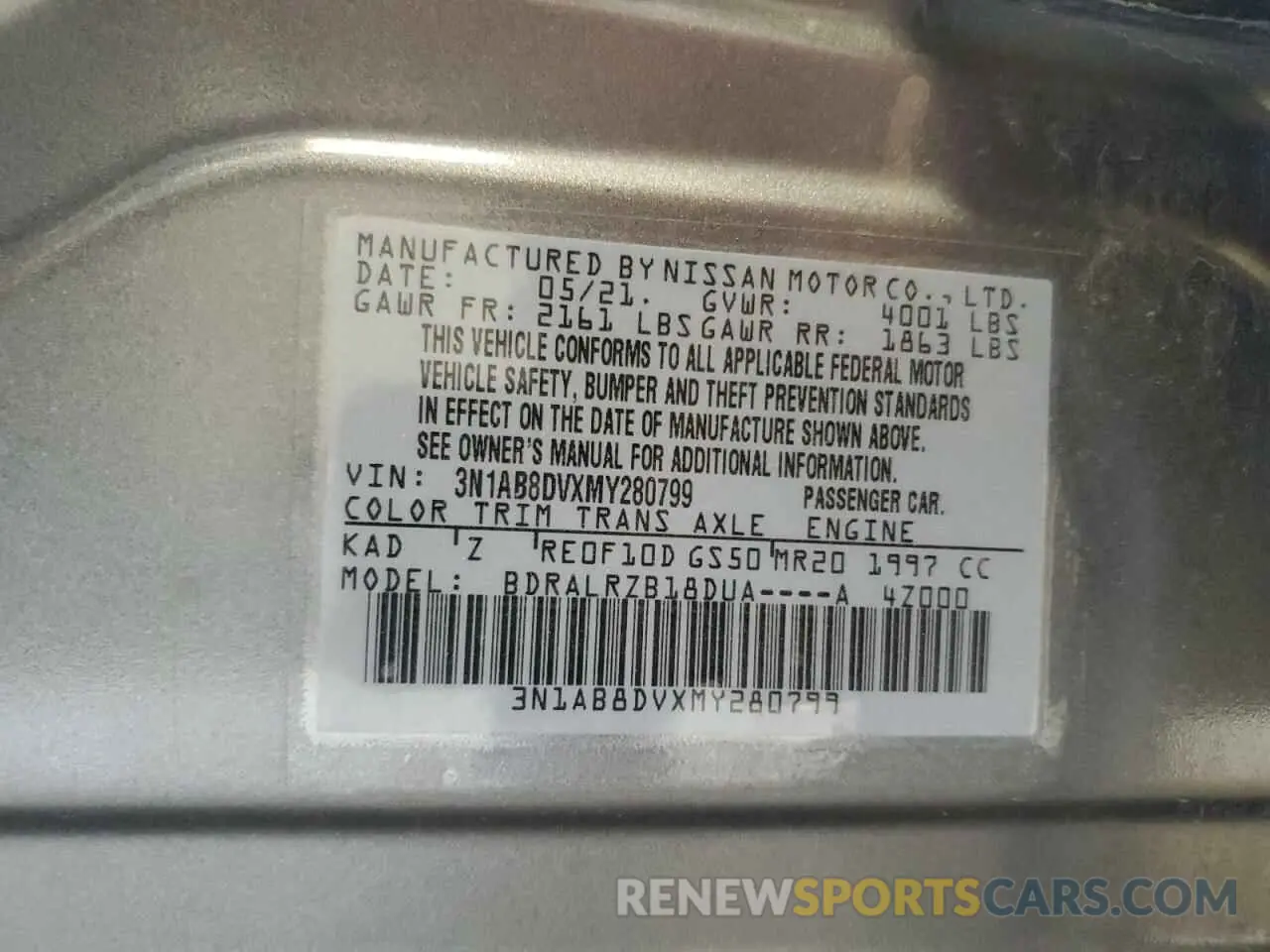 12 fotografías del automóvil dañado 3N1AB8DVXMY280799 NISSAN SENTRA 2021