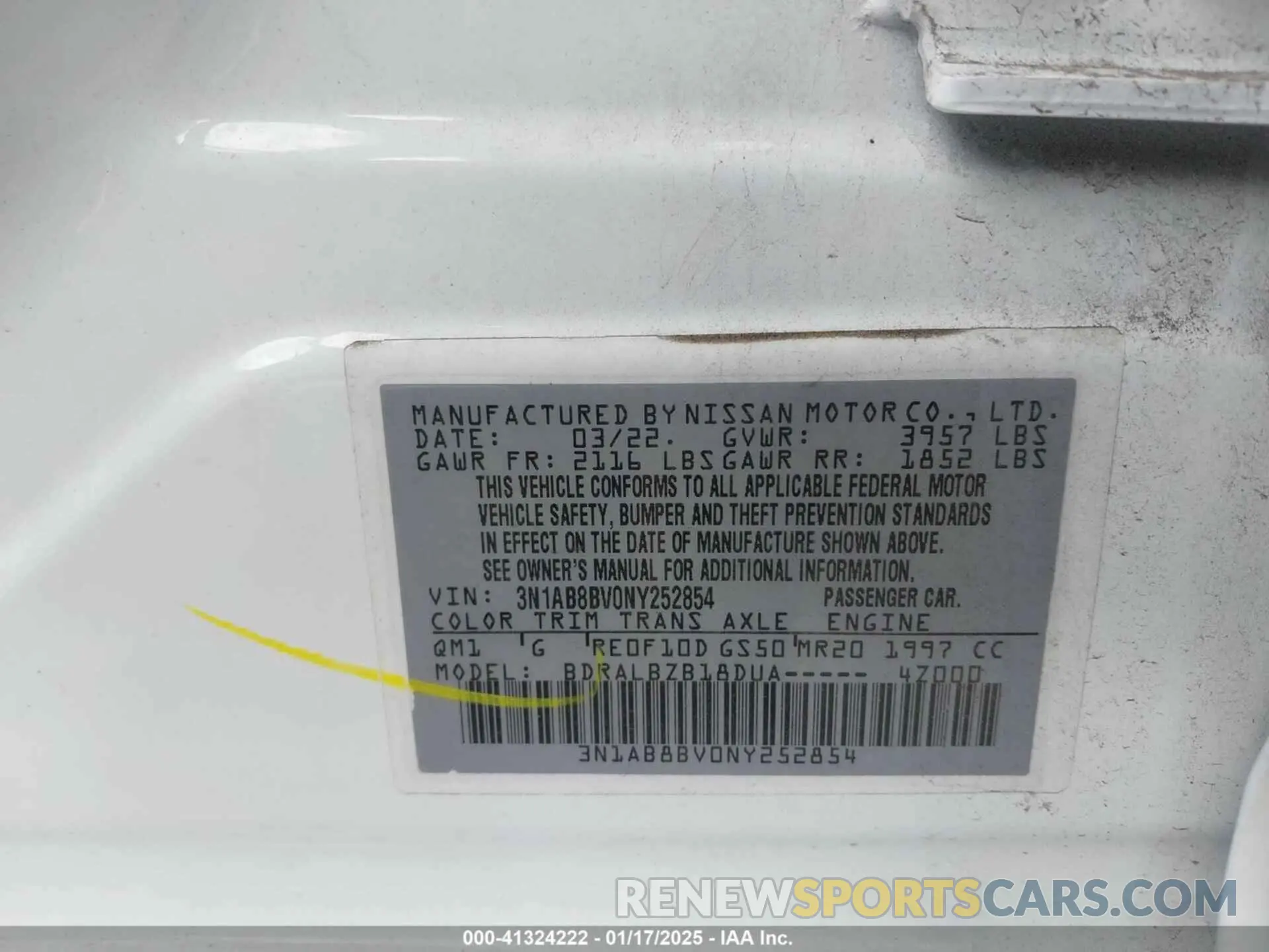 9 fotografías del automóvil dañado 3N1AB8BV0NY252854 NISSAN SENTRA 2022
