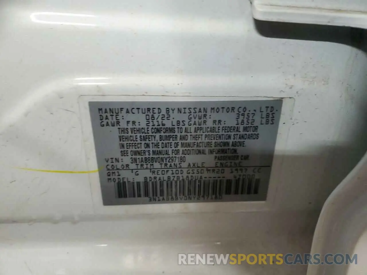 12 fotografías del automóvil dañado 3N1AB8BV0NY297180 NISSAN SENTRA 2022