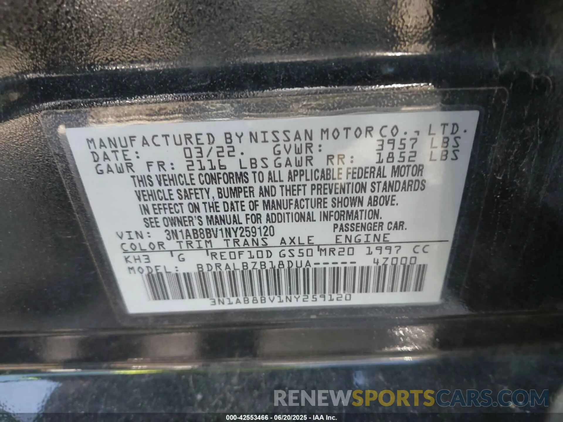 9 fotografías del automóvil dañado 3N1AB8BV1NY259120 NISSAN SENTRA 2022