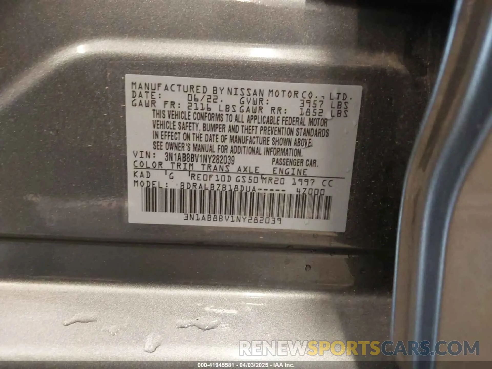 9 fotografías del automóvil dañado 3N1AB8BV1NY282039 NISSAN SENTRA 2022