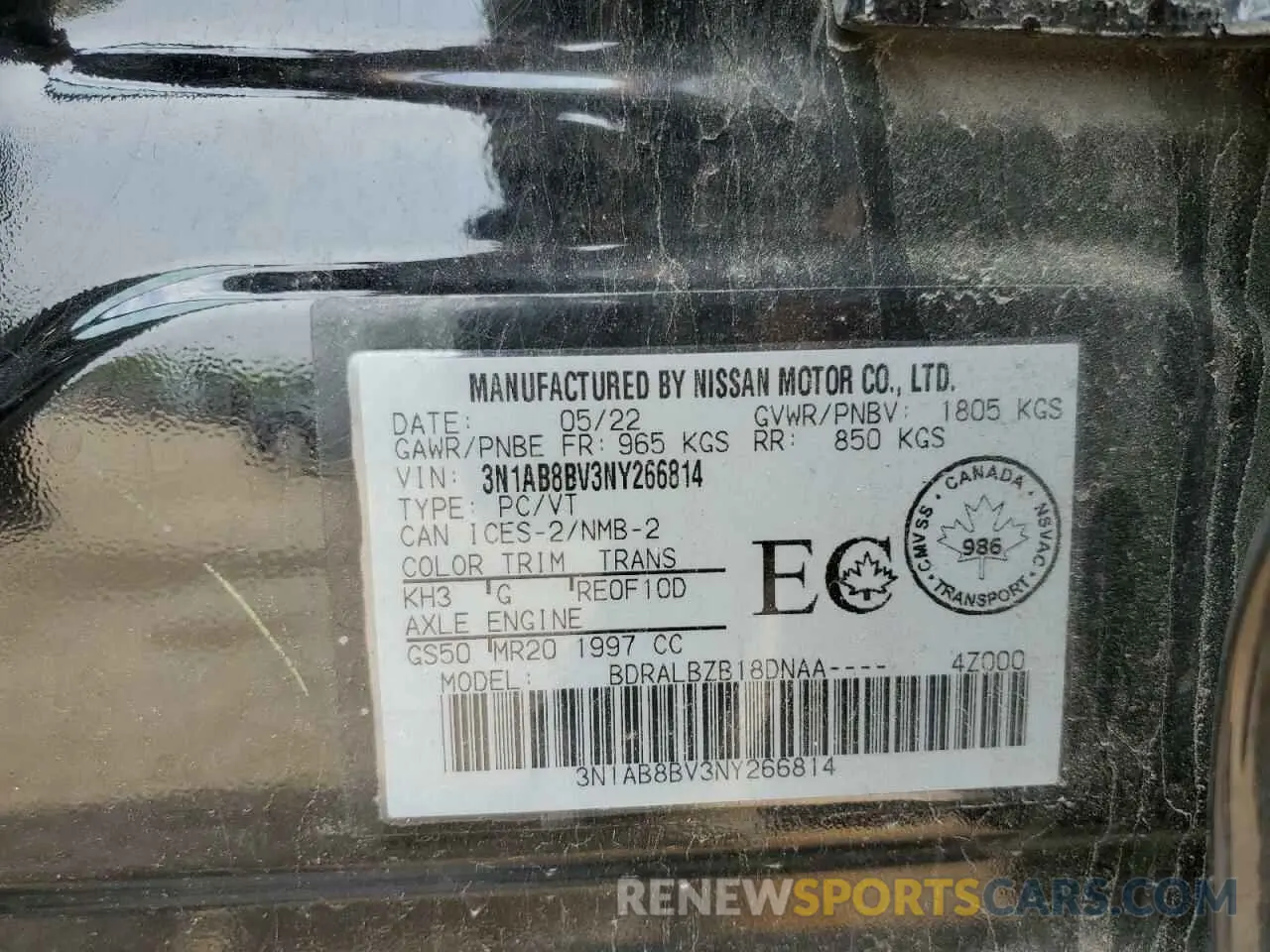 12 fotografías del automóvil dañado 3N1AB8BV3NY266814 NISSAN SENTRA 2022