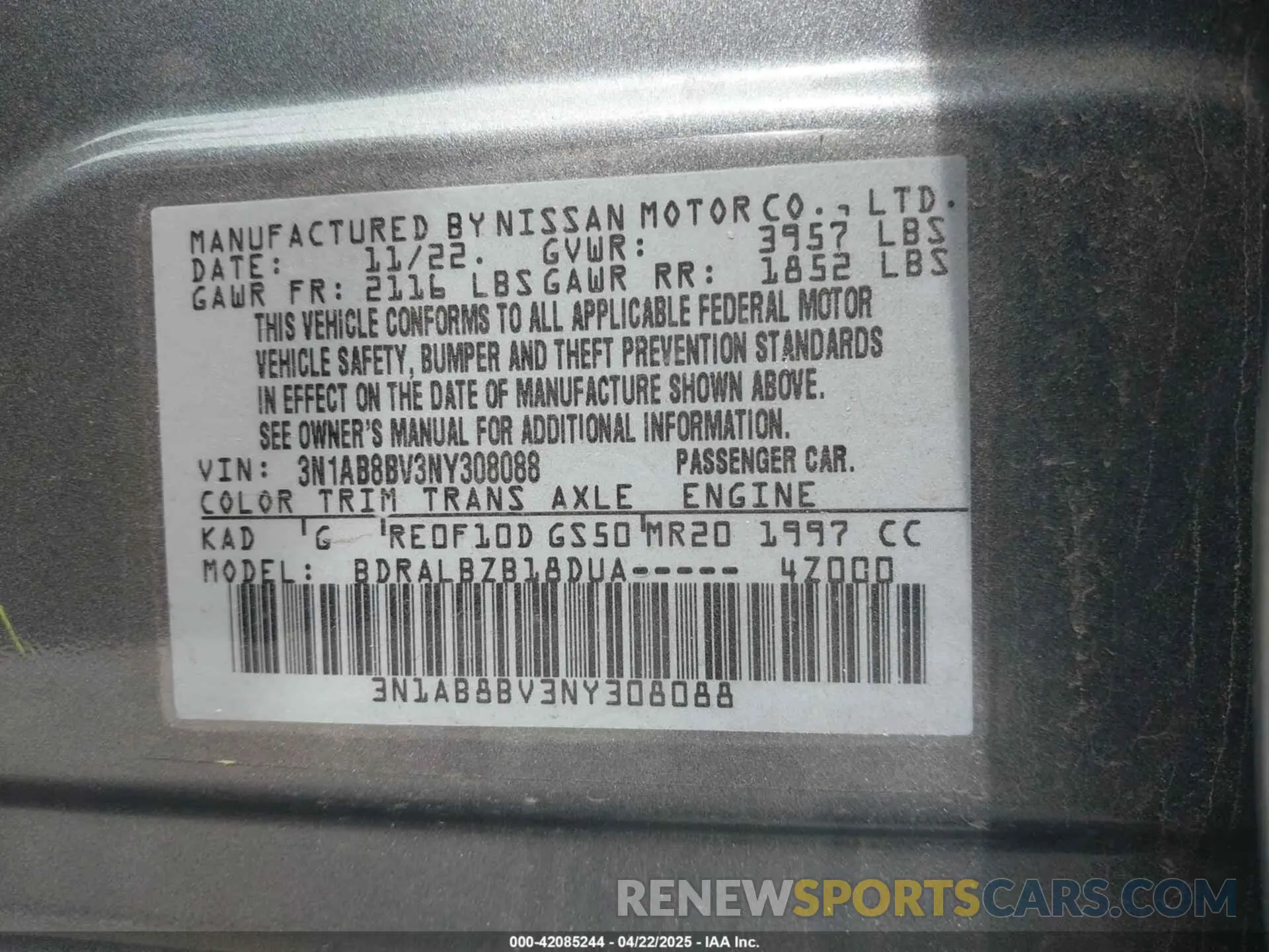 9 fotografías del automóvil dañado 3N1AB8BV3NY308088 NISSAN SENTRA 2022