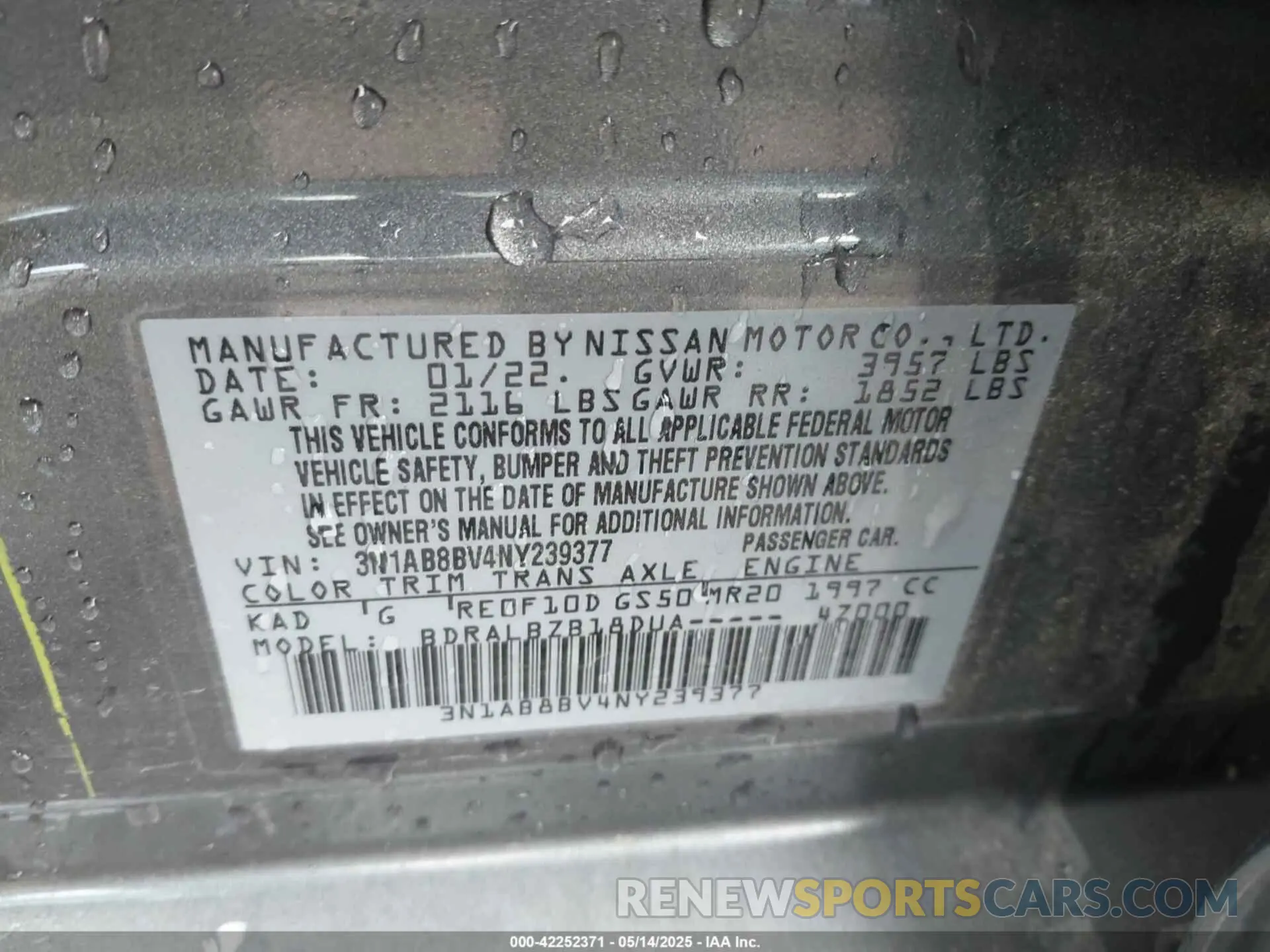 9 fotografías del automóvil dañado 3N1AB8BV4NY239377 NISSAN SENTRA 2022