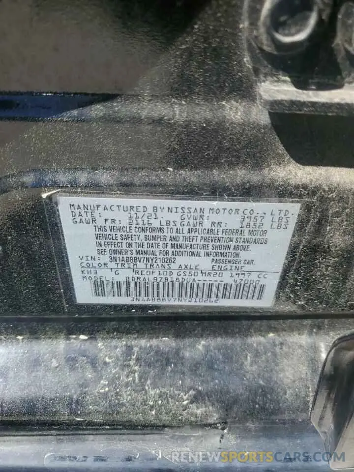 14 fotografías del automóvil dañado 3N1AB8BV7NY210262 NISSAN SENTRA 2022