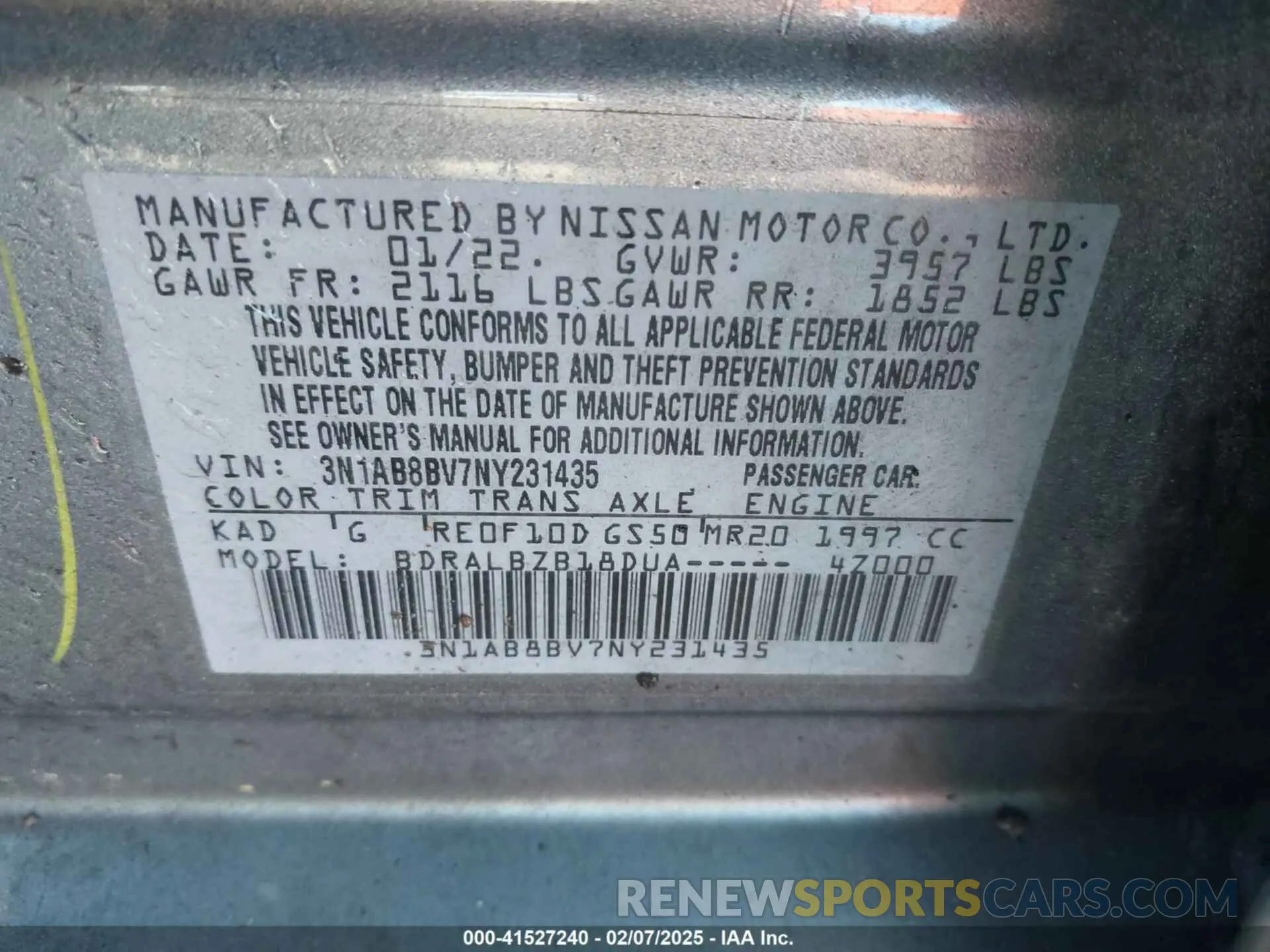9 fotografías del automóvil dañado 3N1AB8BV7NY231435 NISSAN SENTRA 2022