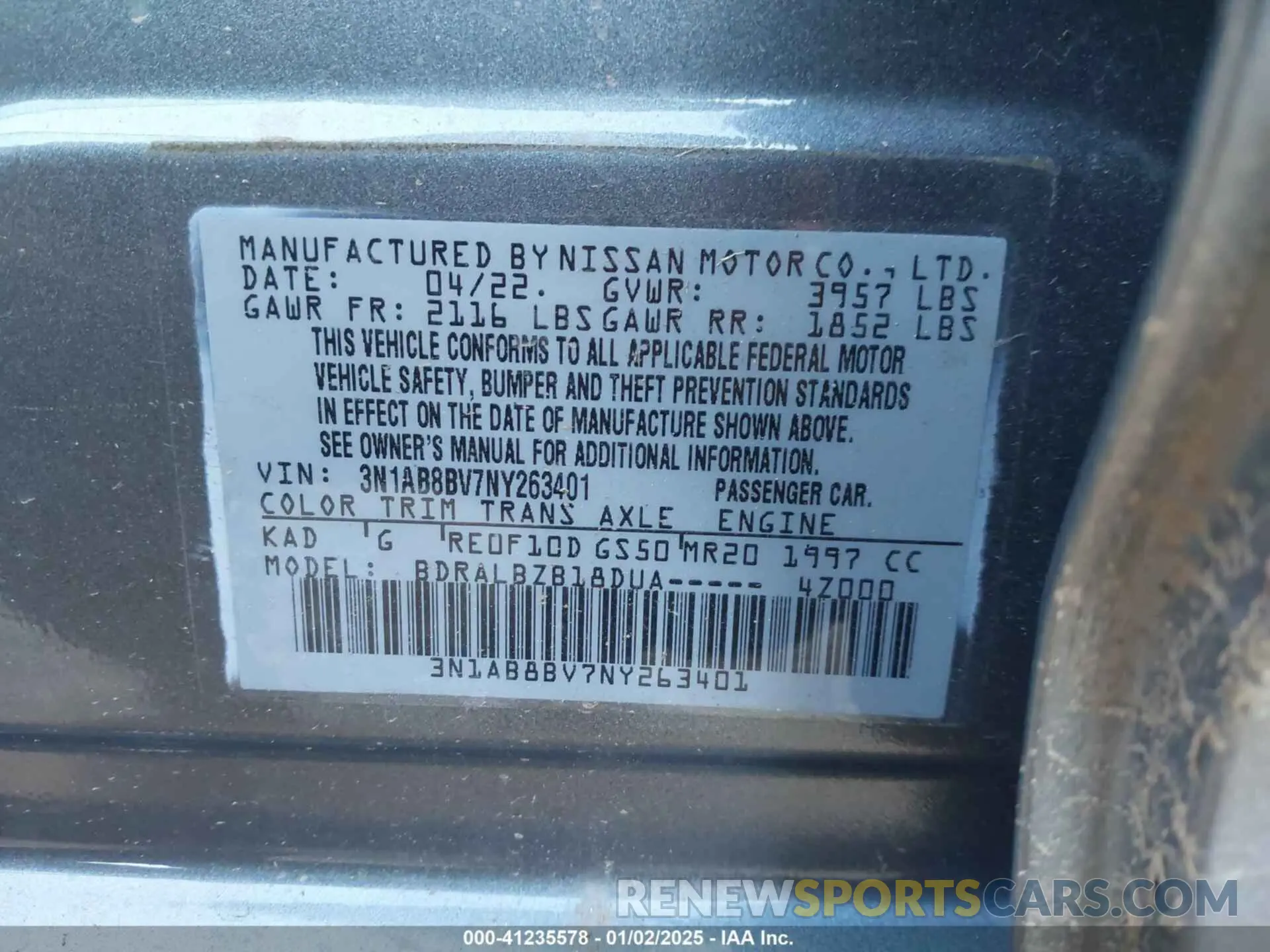 9 fotografías del automóvil dañado 3N1AB8BV7NY263401 NISSAN SENTRA 2022