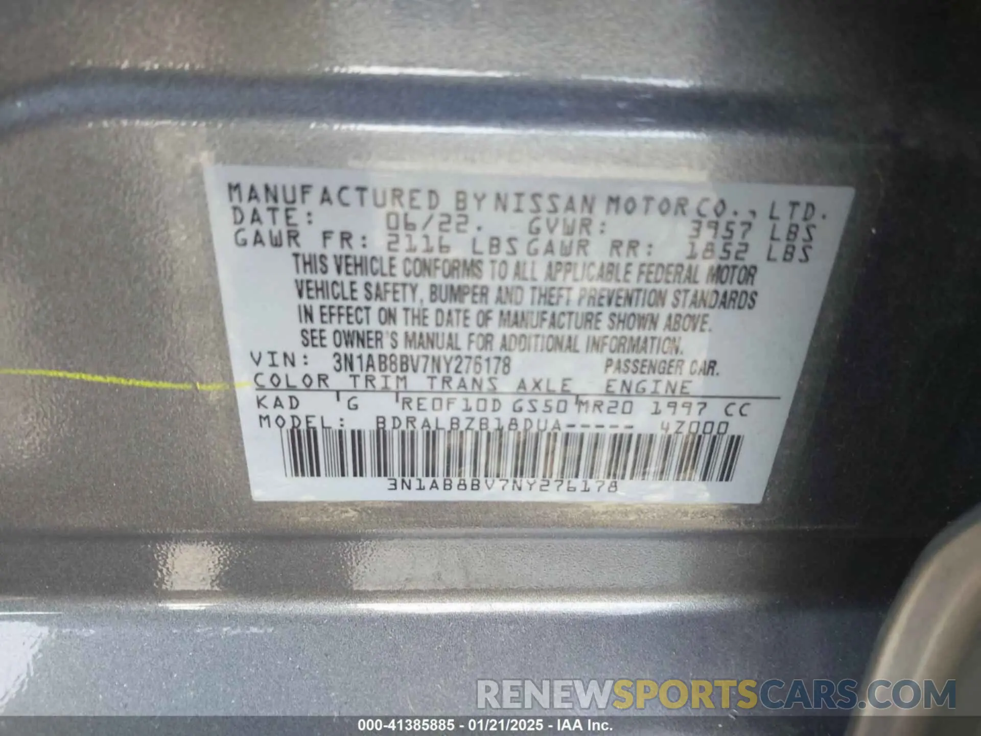 9 fotografías del automóvil dañado 3N1AB8BV7NY276178 NISSAN SENTRA 2022