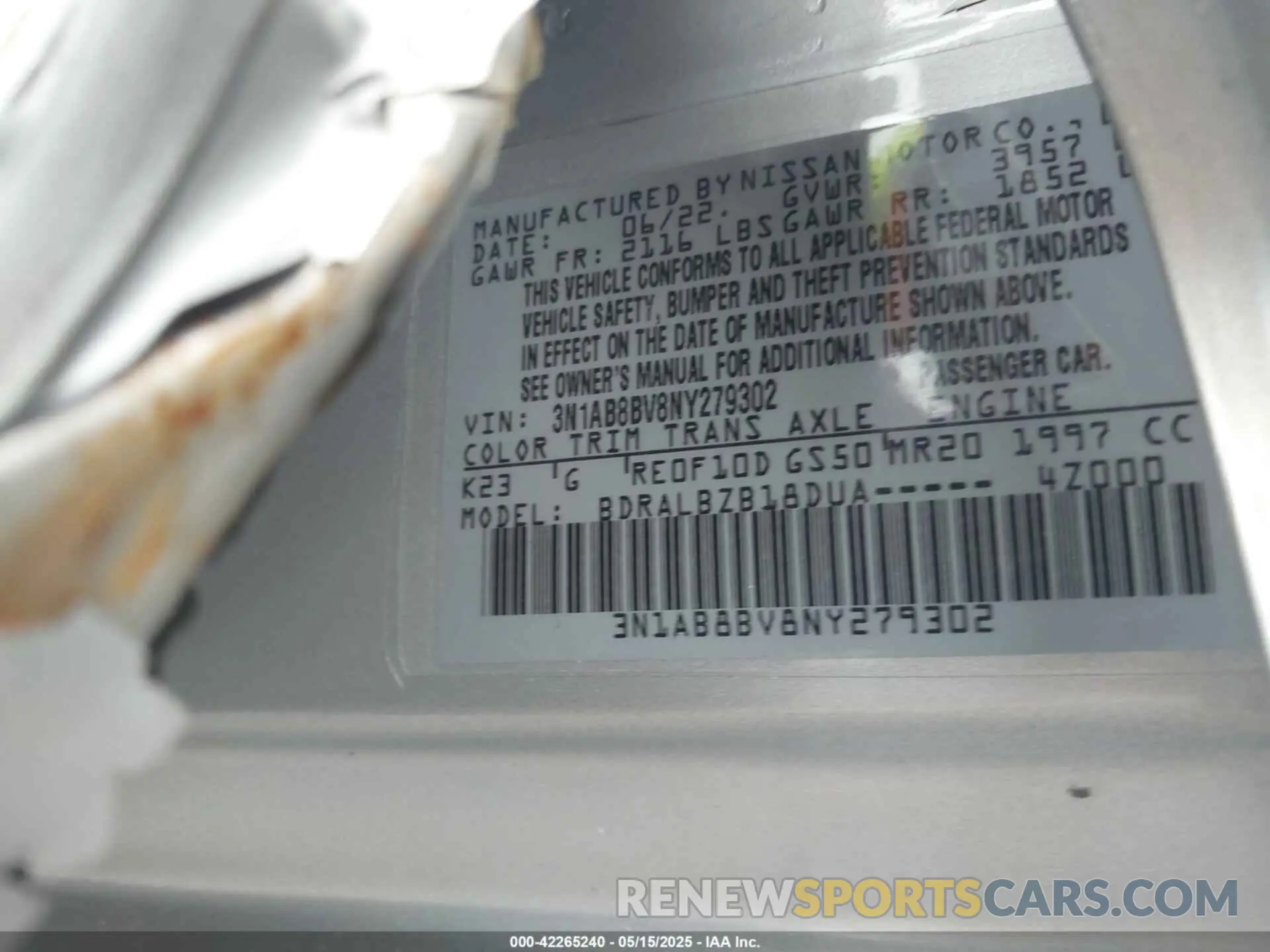 9 fotografías del automóvil dañado 3N1AB8BV8NY279302 NISSAN SENTRA 2022