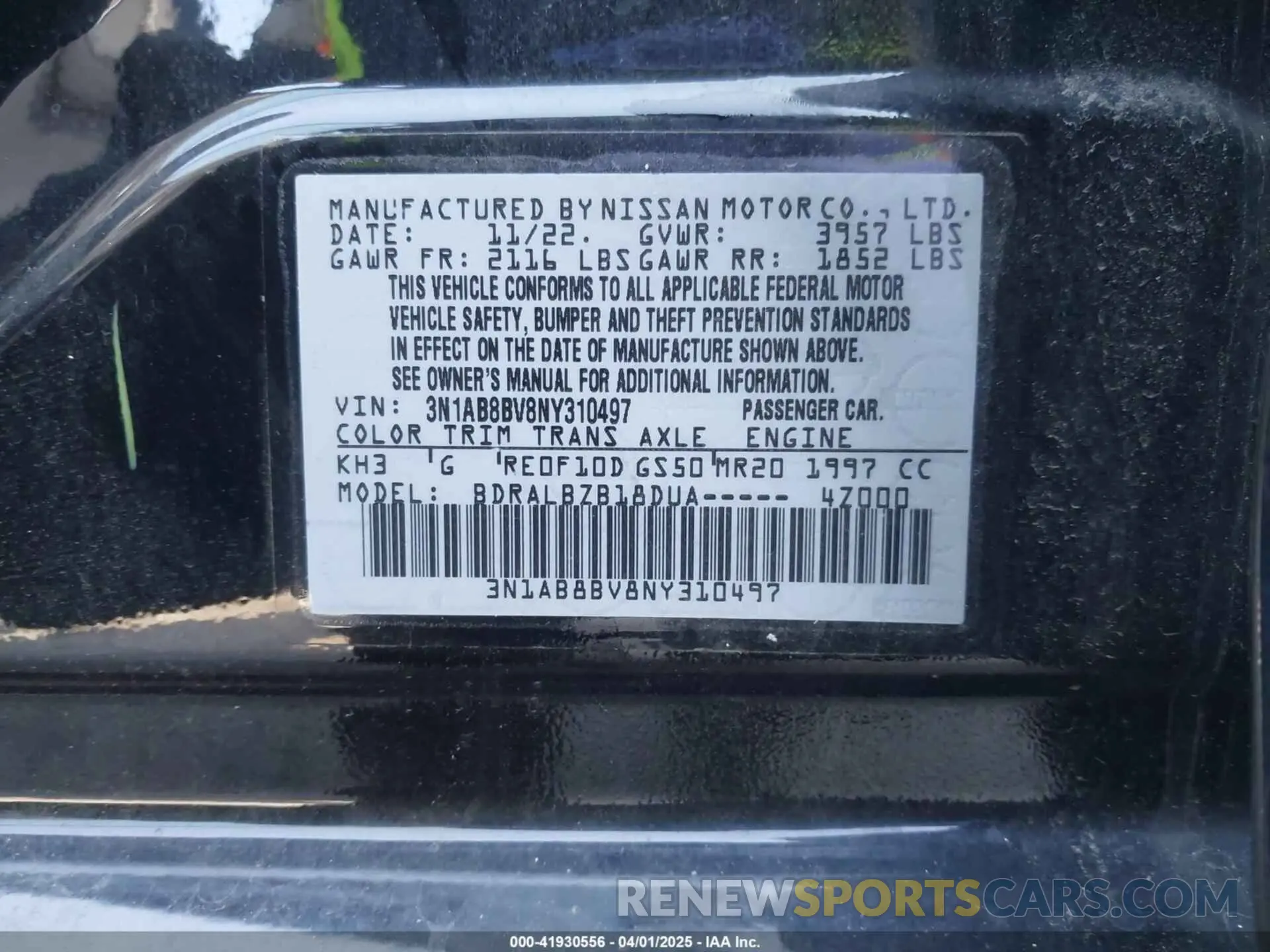9 fotografías del automóvil dañado 3N1AB8BV8NY310497 NISSAN SENTRA 2022