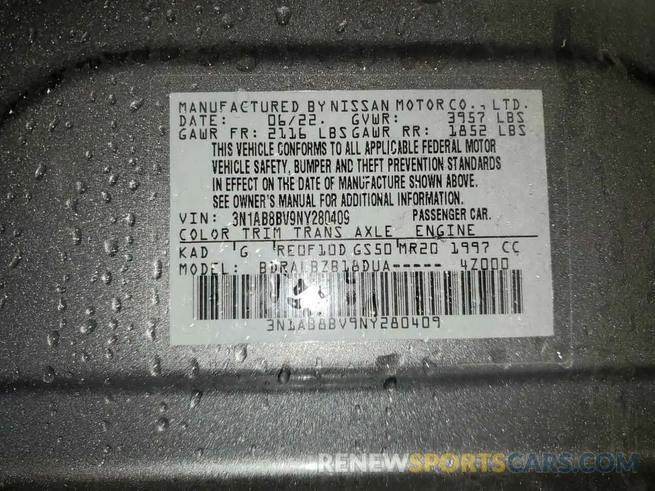 12 fotografías del automóvil dañado 3N1AB8BV9NY280409 NISSAN SENTRA 2022