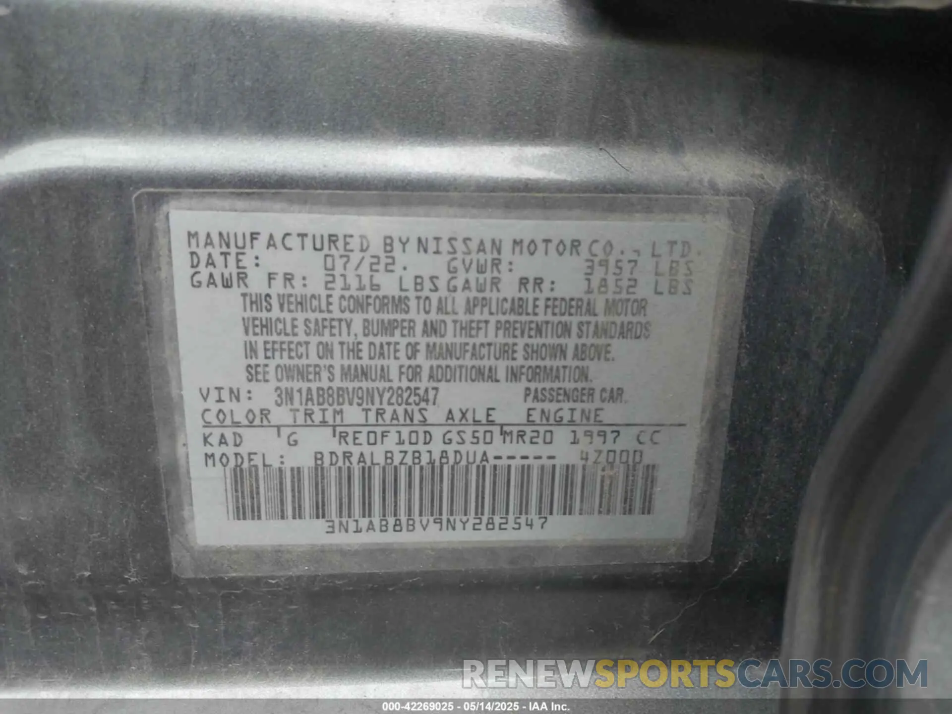 9 fotografías del automóvil dañado 3N1AB8BV9NY282547 NISSAN SENTRA 2022