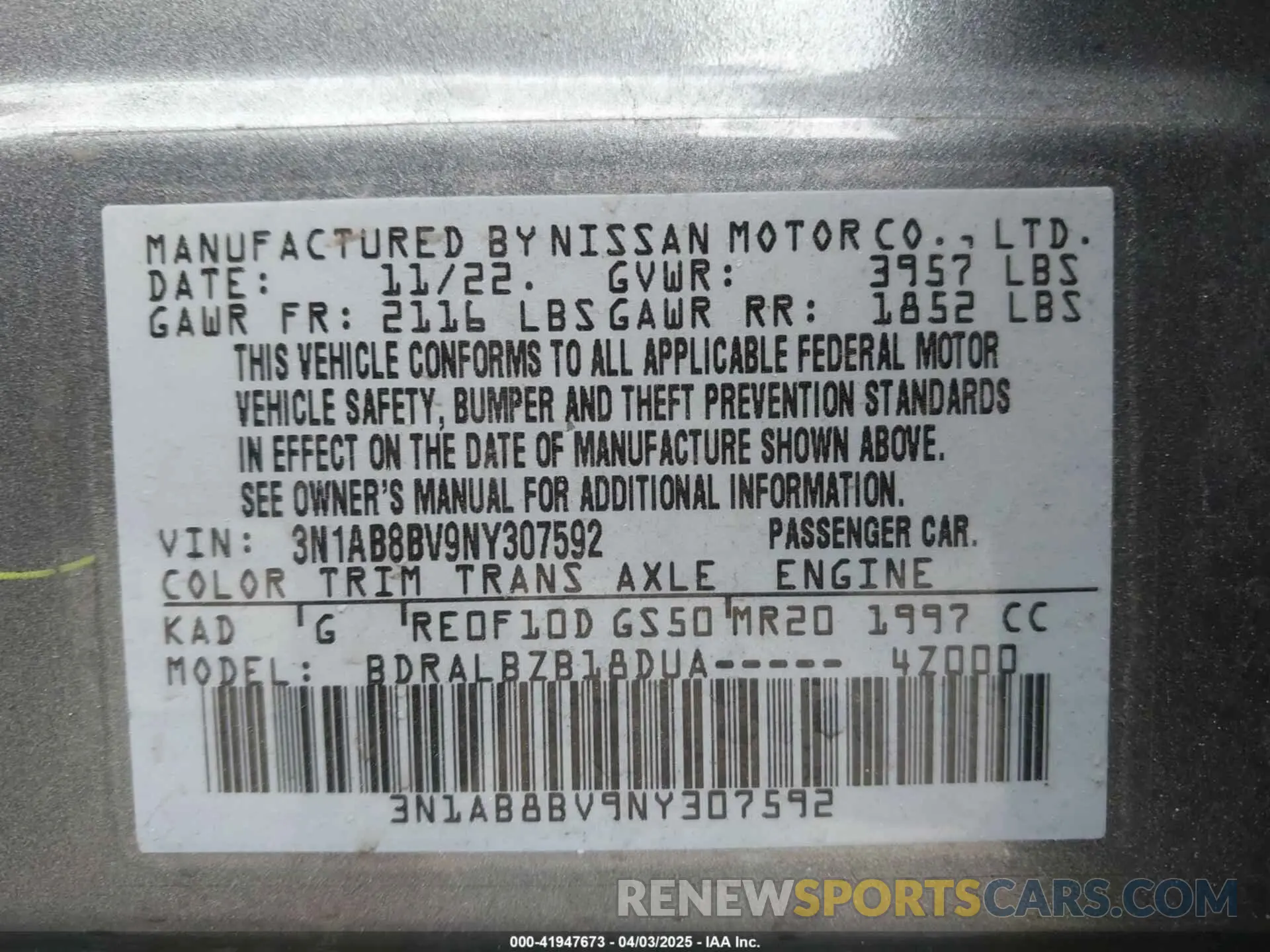 9 fotografías del automóvil dañado 3N1AB8BV9NY307592 NISSAN SENTRA 2022