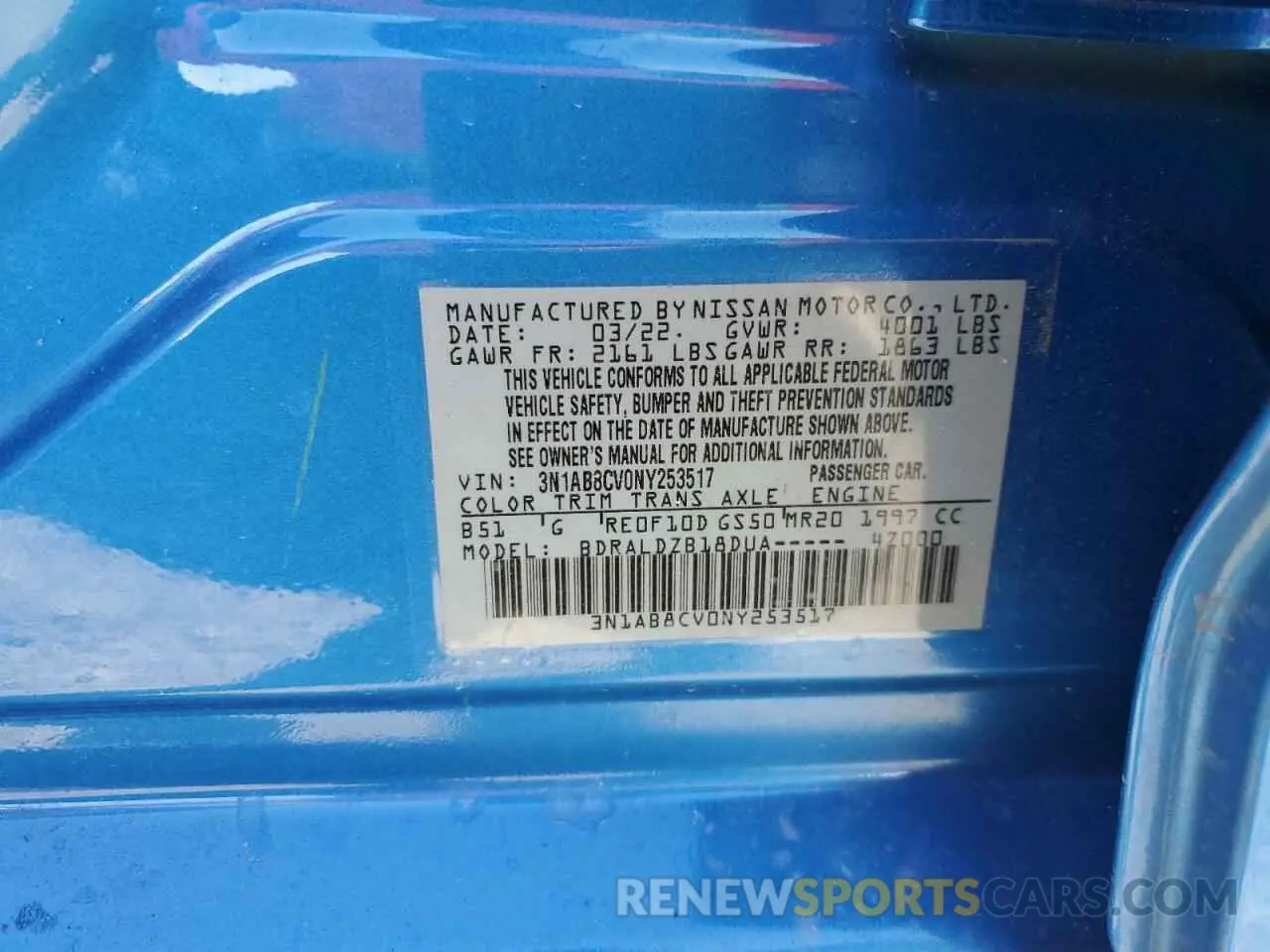 12 fotografías del automóvil dañado 3N1AB8CV0NY253517 NISSAN SENTRA 2022