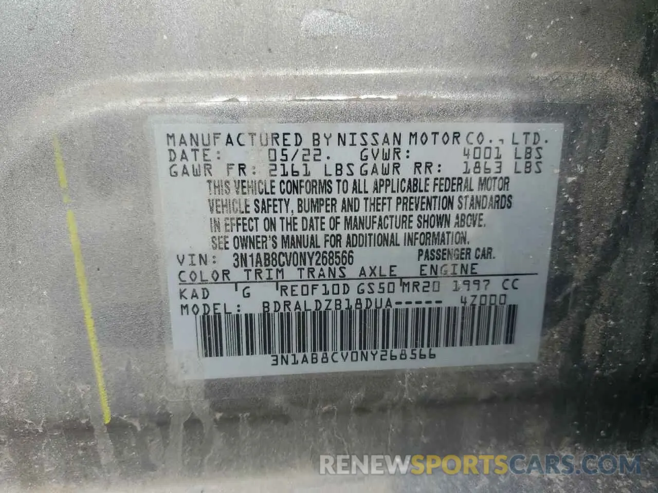 13 fotografías del automóvil dañado 3N1AB8CV0NY268566 NISSAN SENTRA 2022