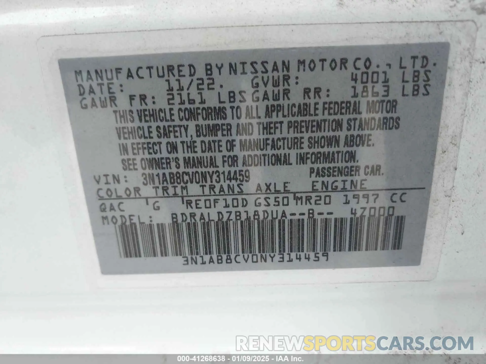 9 fotografías del automóvil dañado 3N1AB8CV0NY314459 NISSAN SENTRA 2022